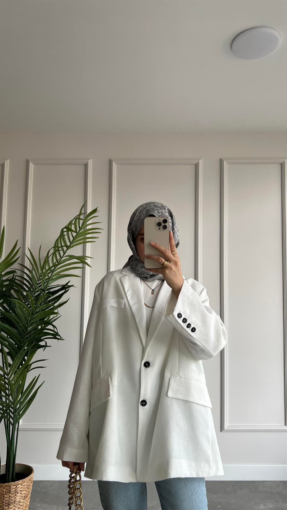 Oversize Keten Ceket 