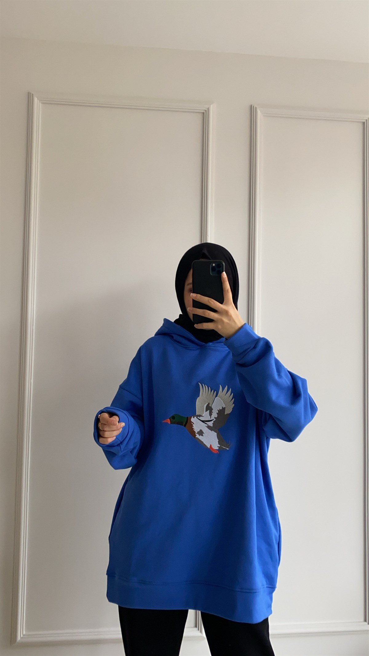 Oversize Mavi Şardonlu Sweatshirt 