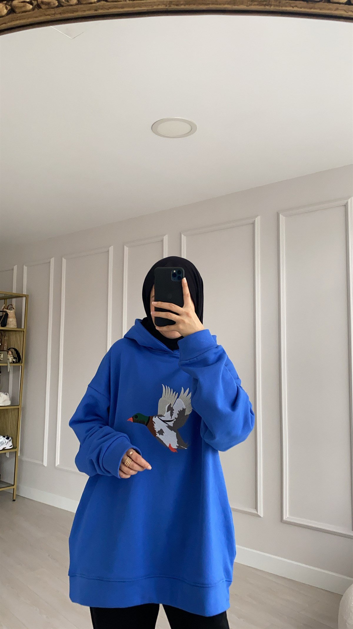 Oversize Mavi Şardonlu Sweatshirt 