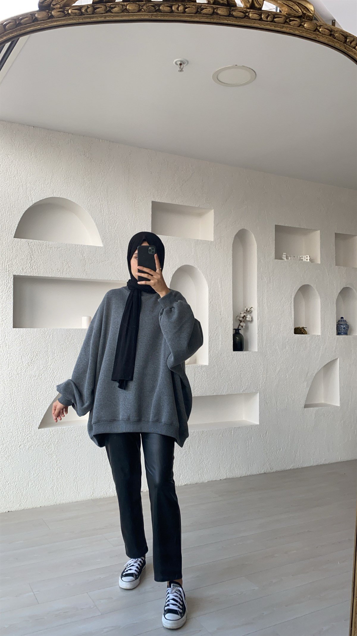 Oversize Melanjlı Antrasit Sweatshirt