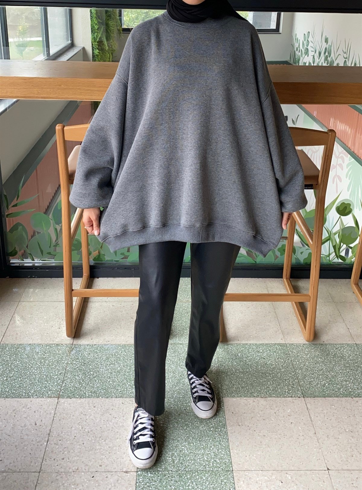 Oversize Melanjlı Antrasit Sweatshirt