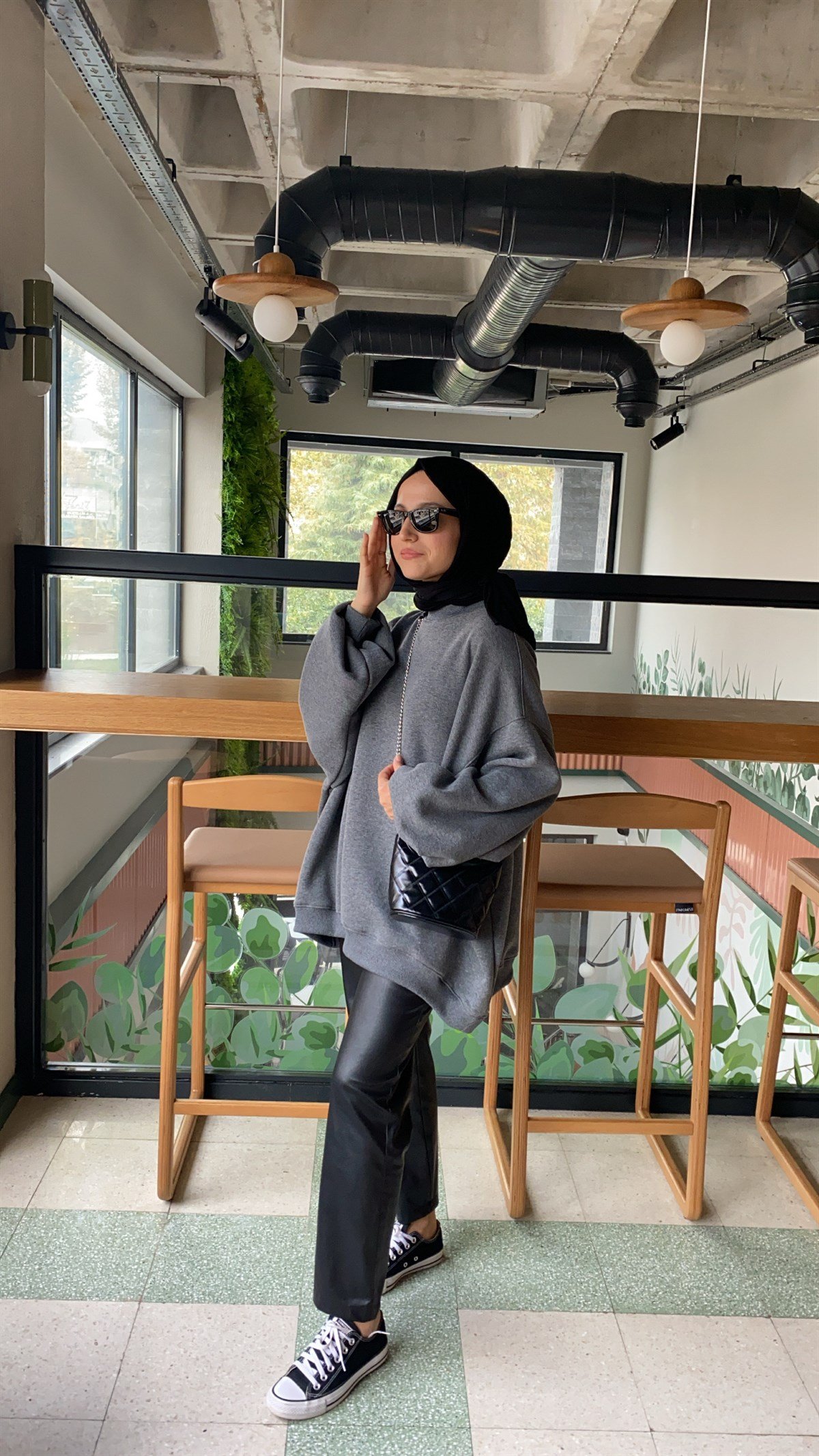 Oversize Melanjlı Antrasit Sweatshirt