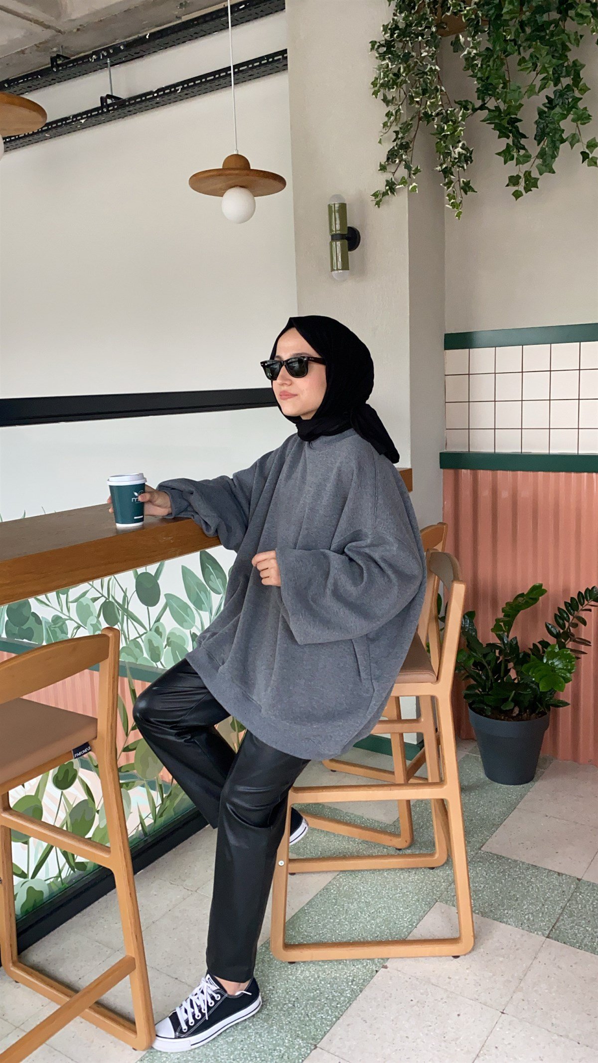 Oversize Melanjlı Antrasit Sweatshirt