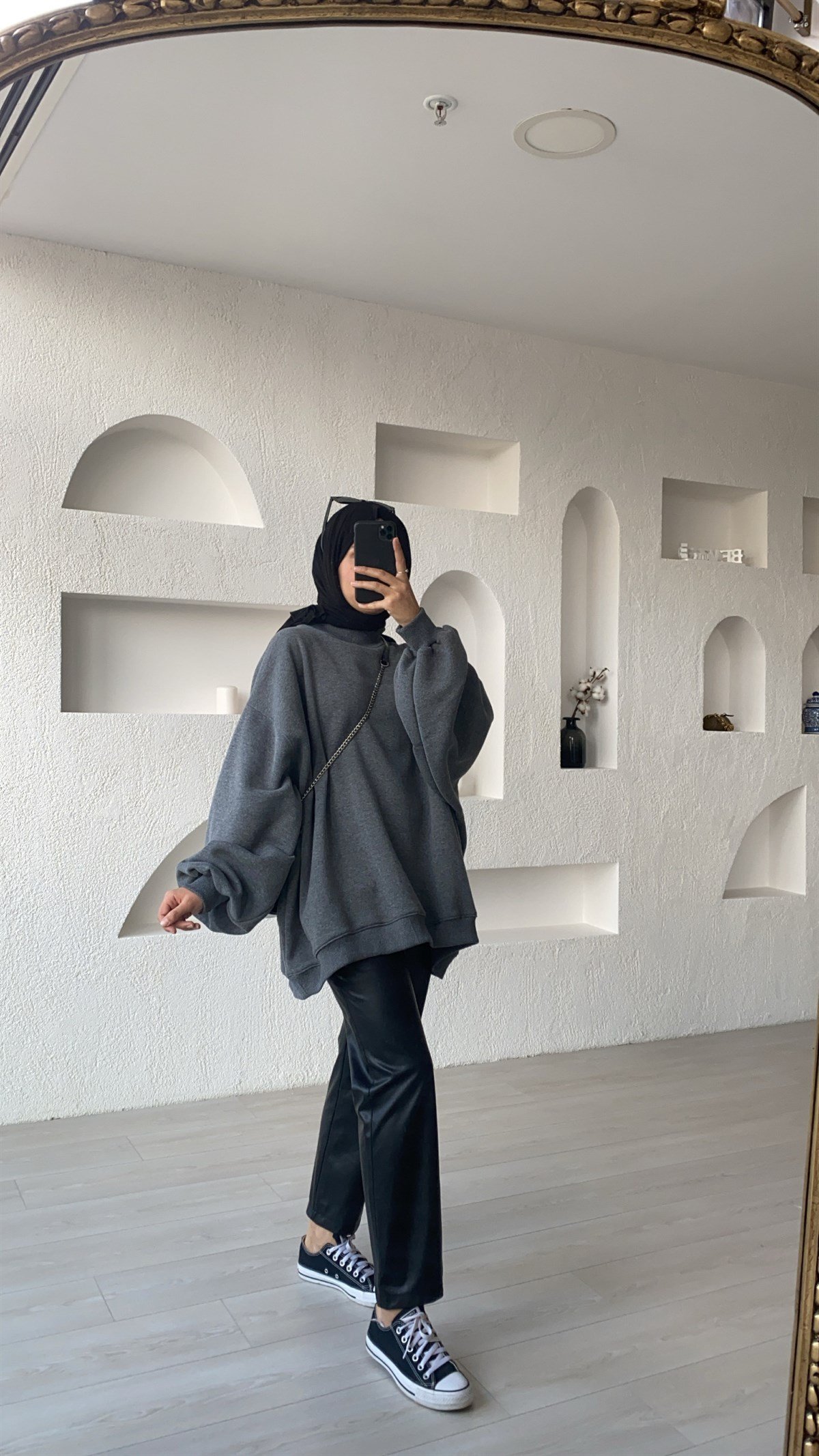 Oversize Melanjlı Antrasit Sweatshirt