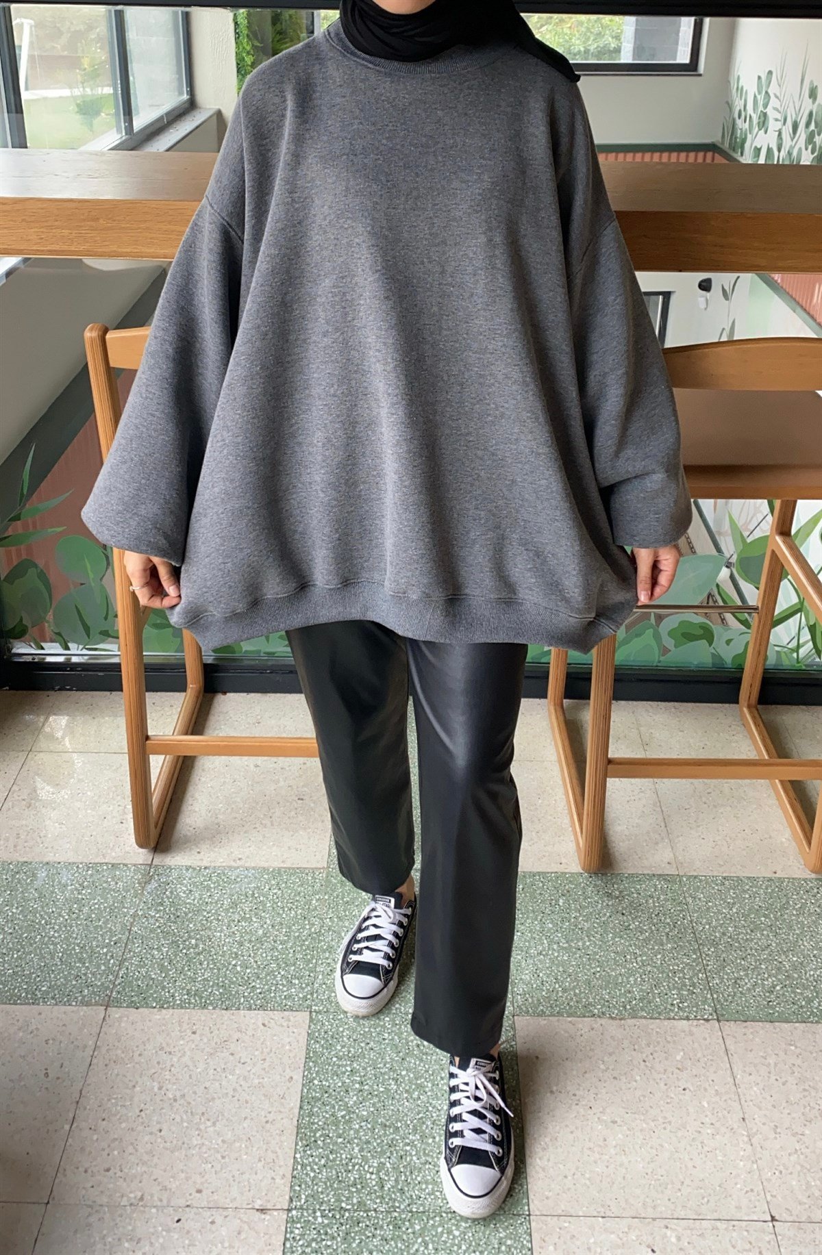 Oversize Melanjlı Antrasit Sweatshirt