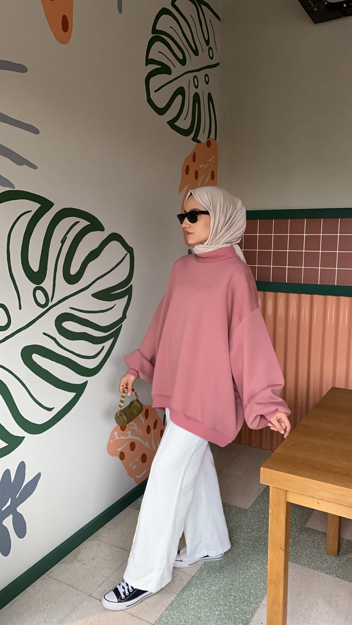 Oversize Melanjlı Gül Kurusu Sweatshirt