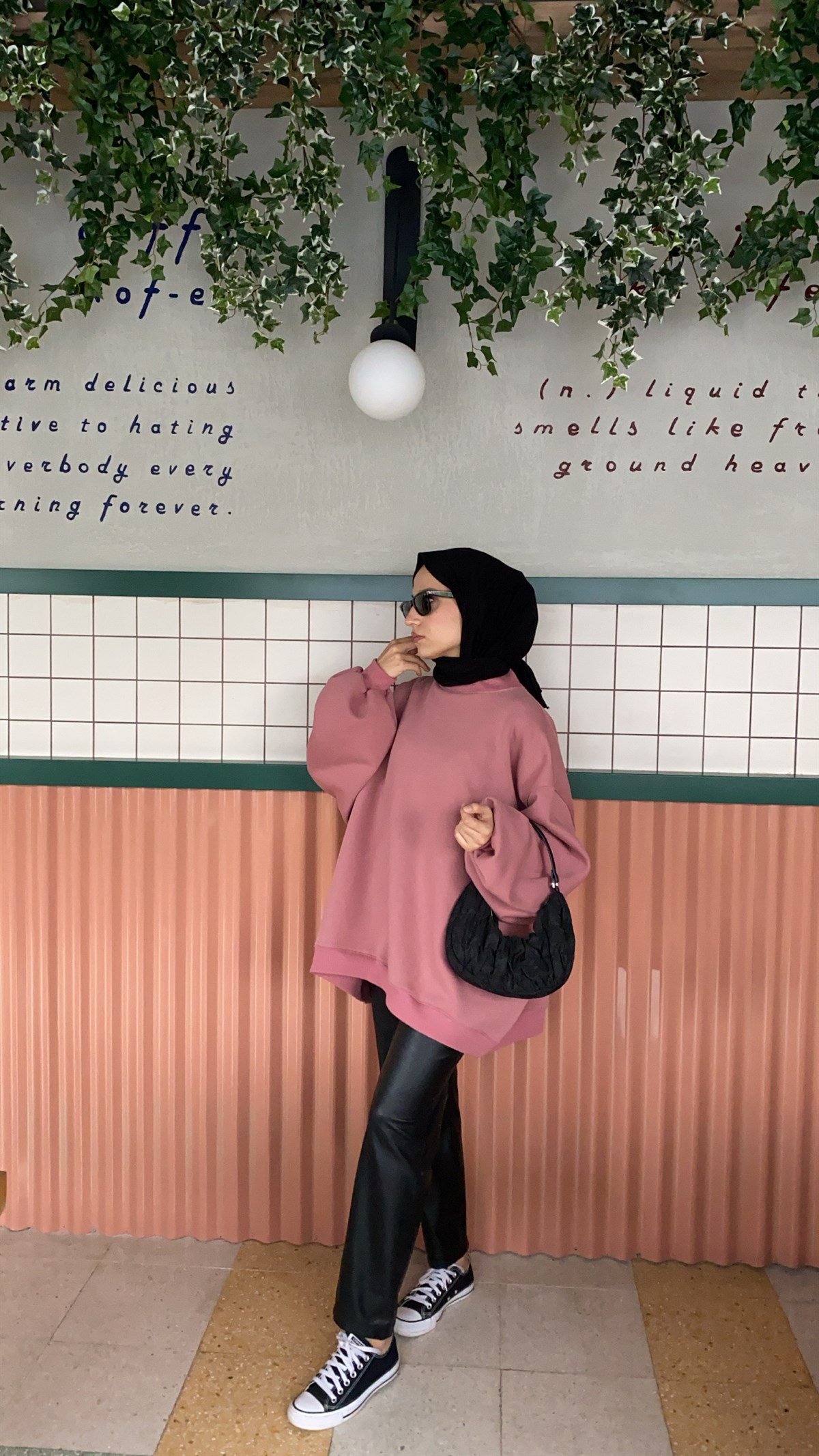 Oversize Melanjlı Gül Kurusu Sweatshirt