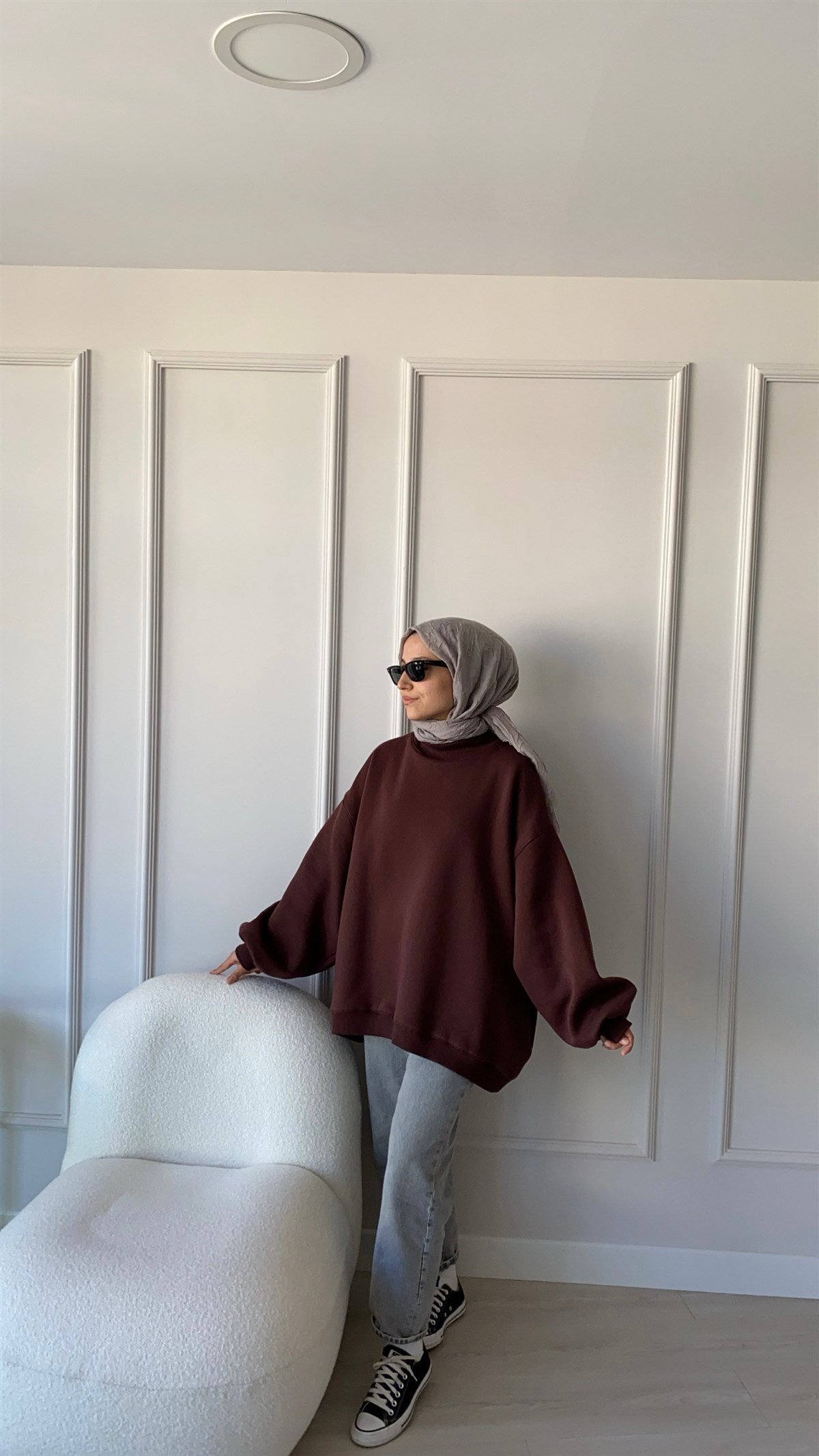 Oversize Melanjlı Kahve Sweatshirt