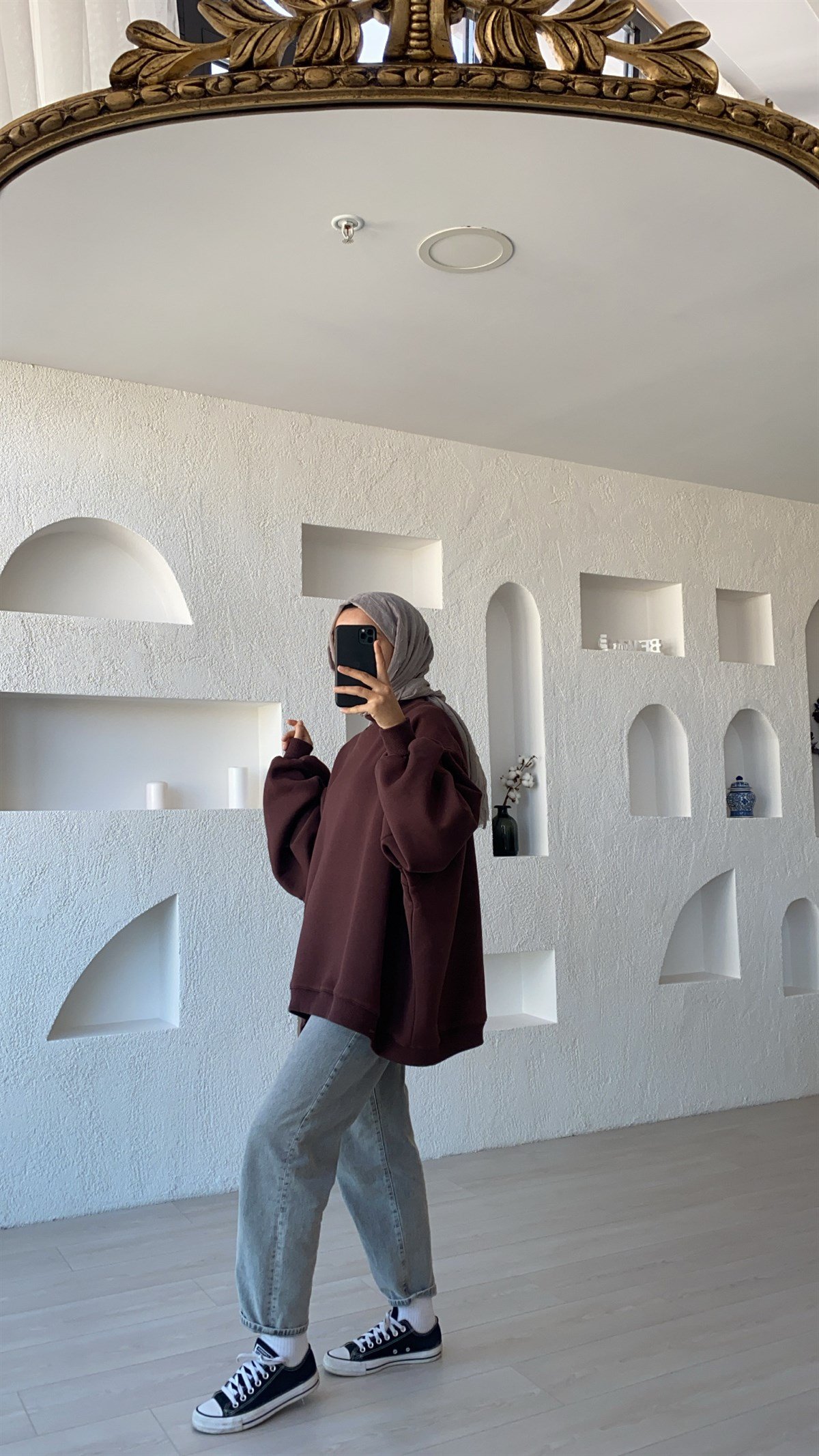 Oversize Melanjlı Kahve Sweatshirt