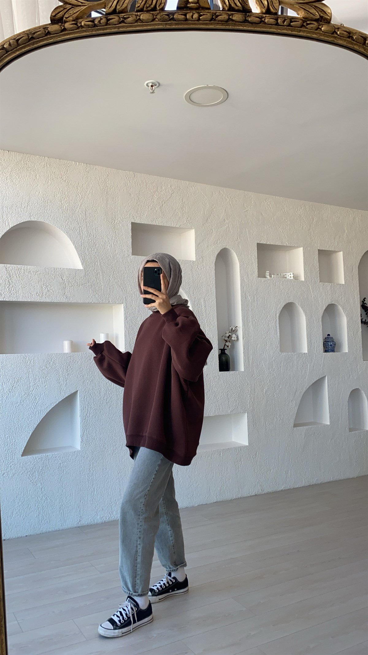 Oversize Melanjlı Kahve Sweatshirt