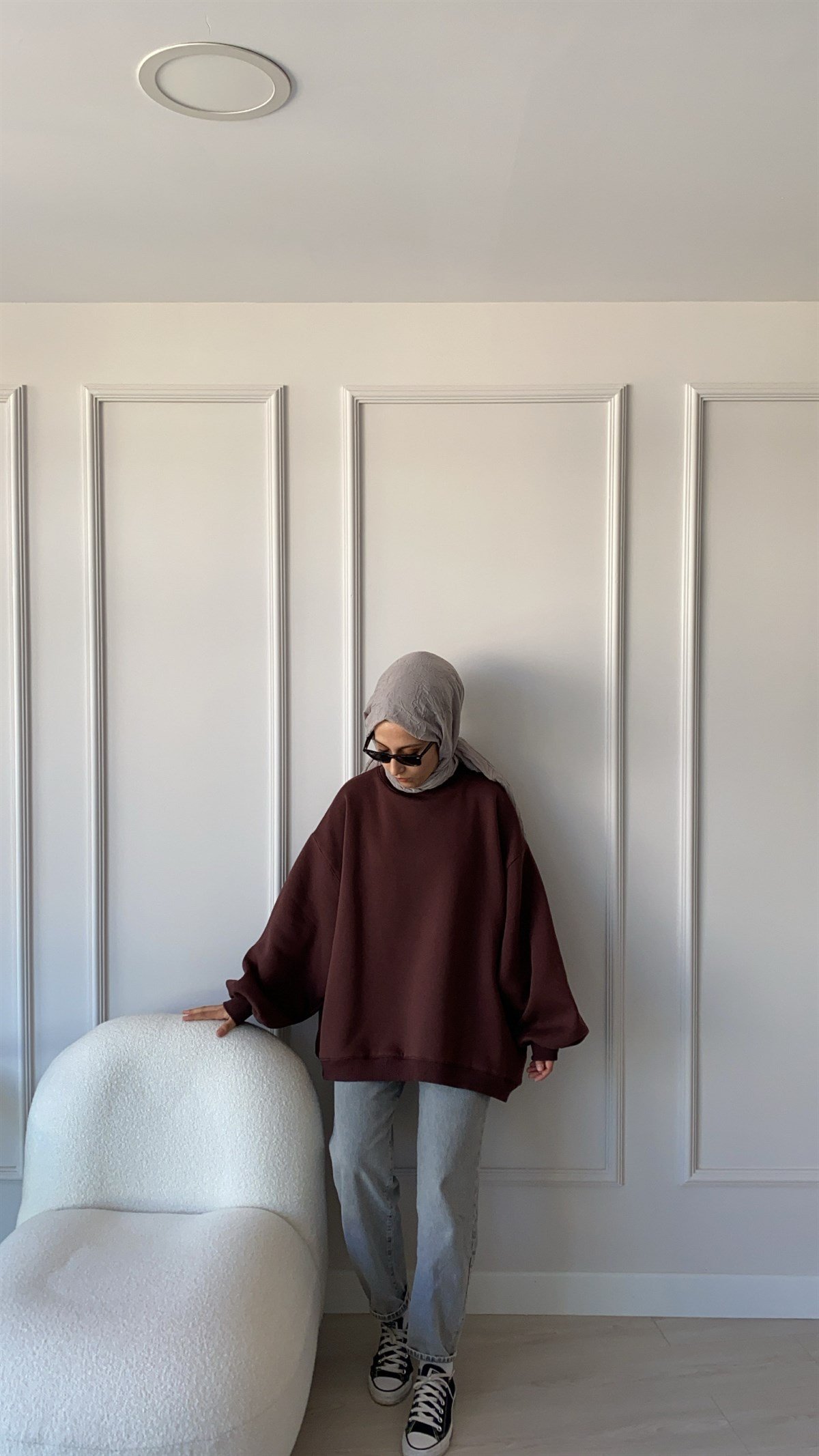 Oversize Melanjlı Kahve Sweatshirt