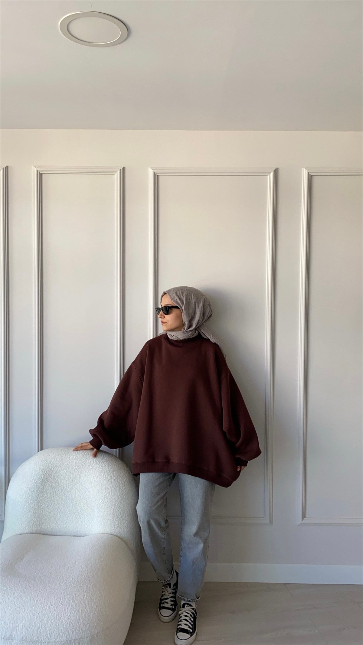 Oversize Melanjlı Kahve Sweatshirt