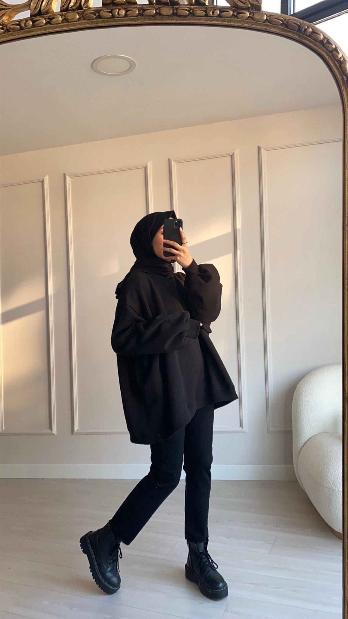 Oversize Melanjlı Siyah Sweatshirt