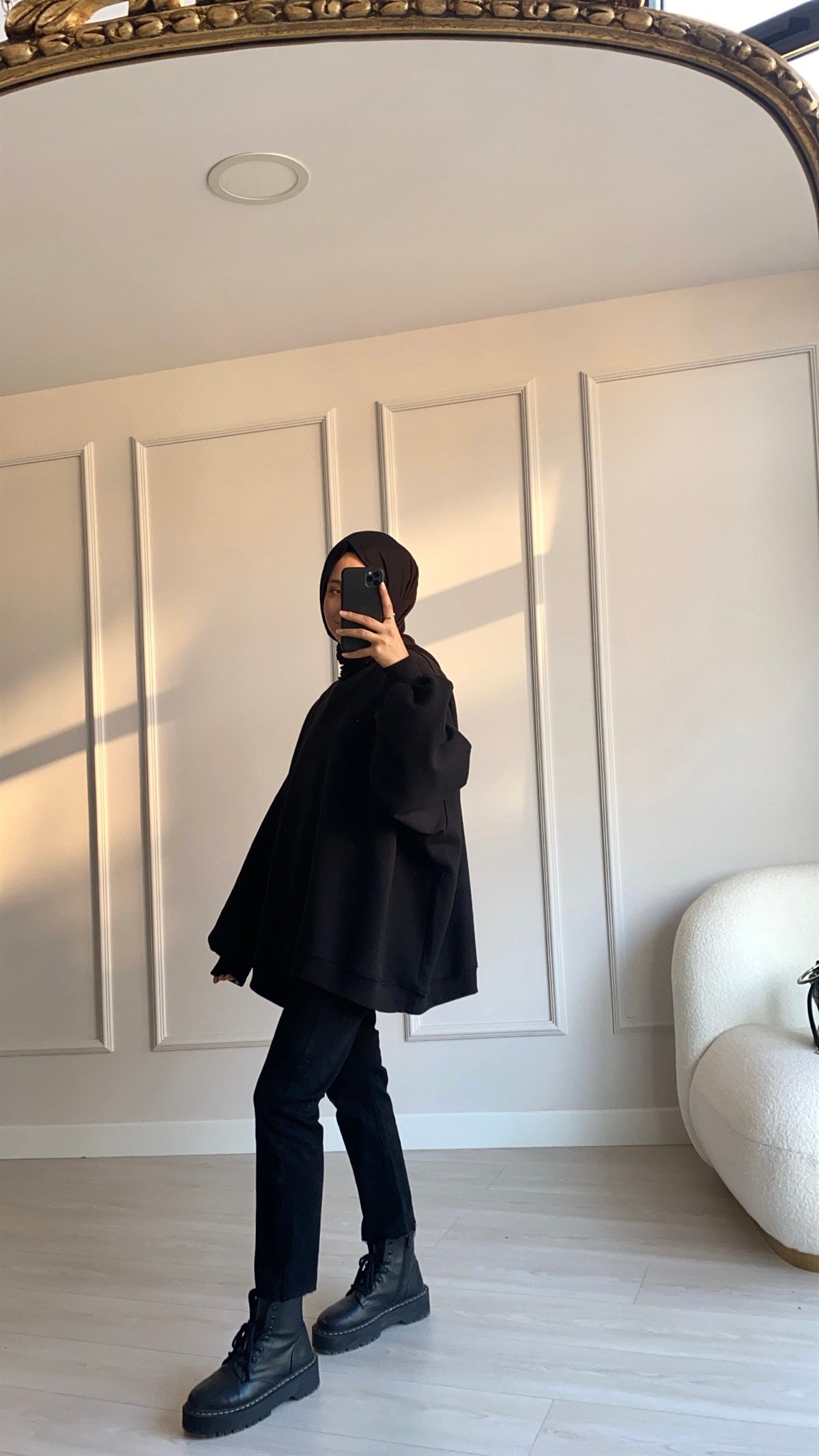 Oversize Melanjlı Siyah Sweatshirt