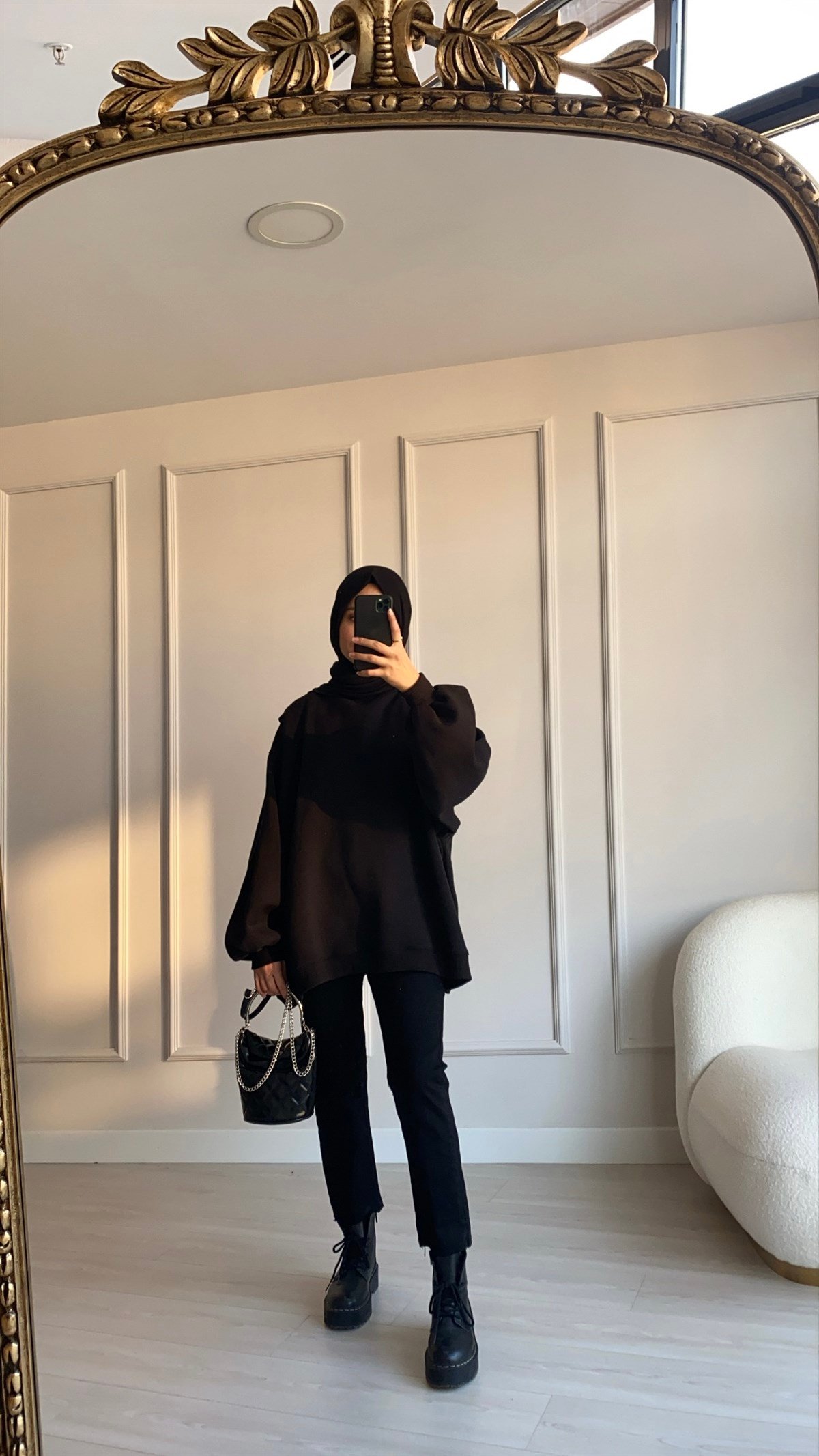 Oversize Melanjlı Siyah Sweatshirt