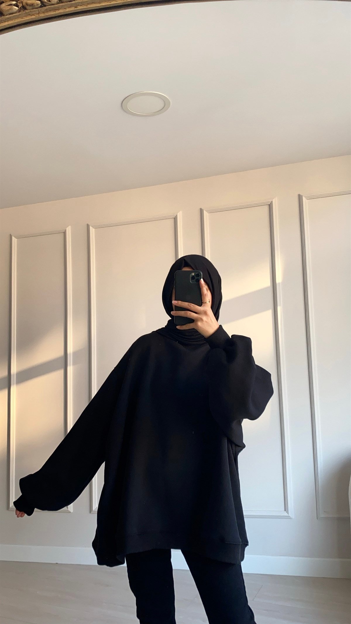 Oversize Melanjlı Siyah Sweatshirt