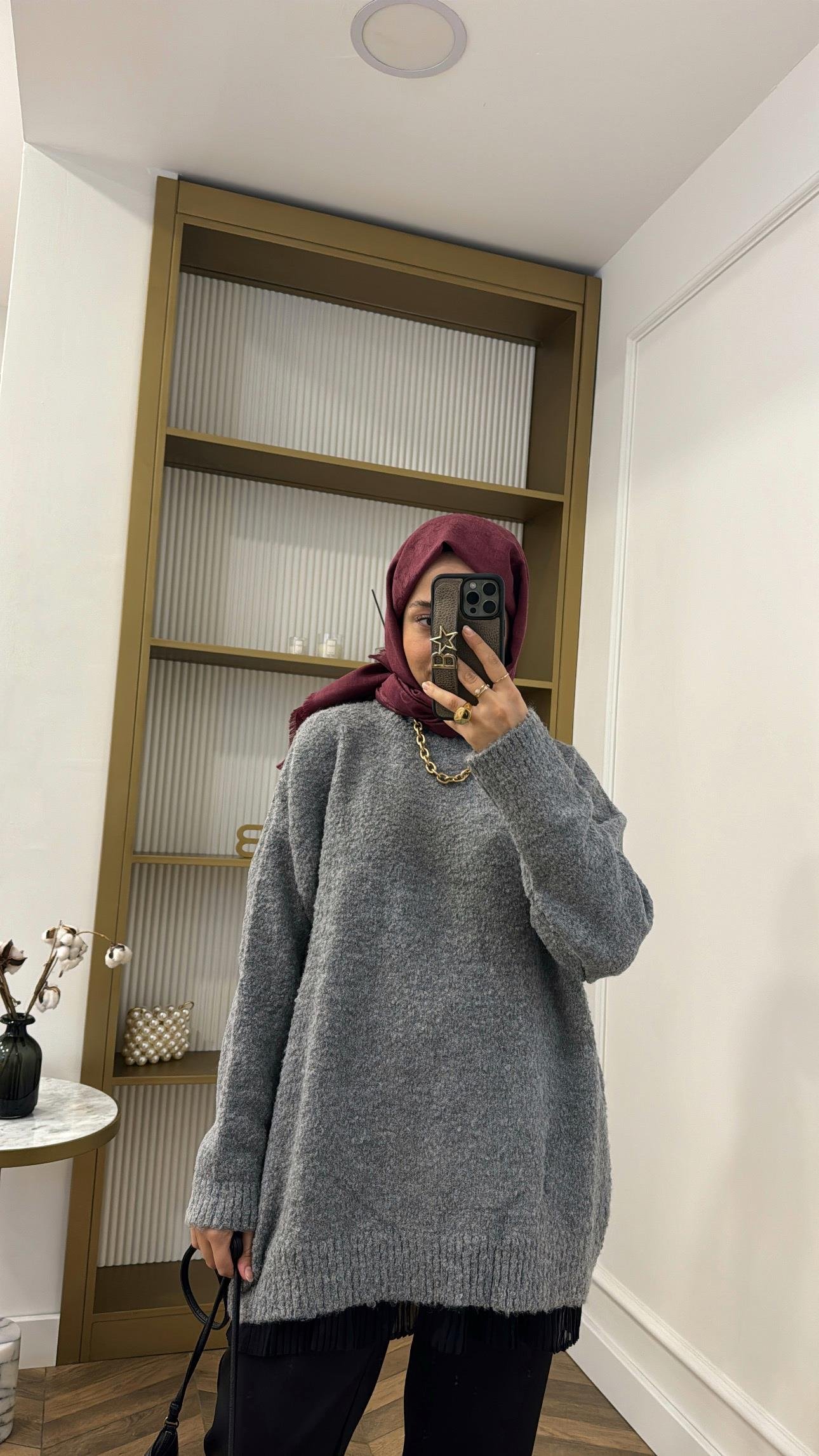 Oversize Premium Kazak Gri