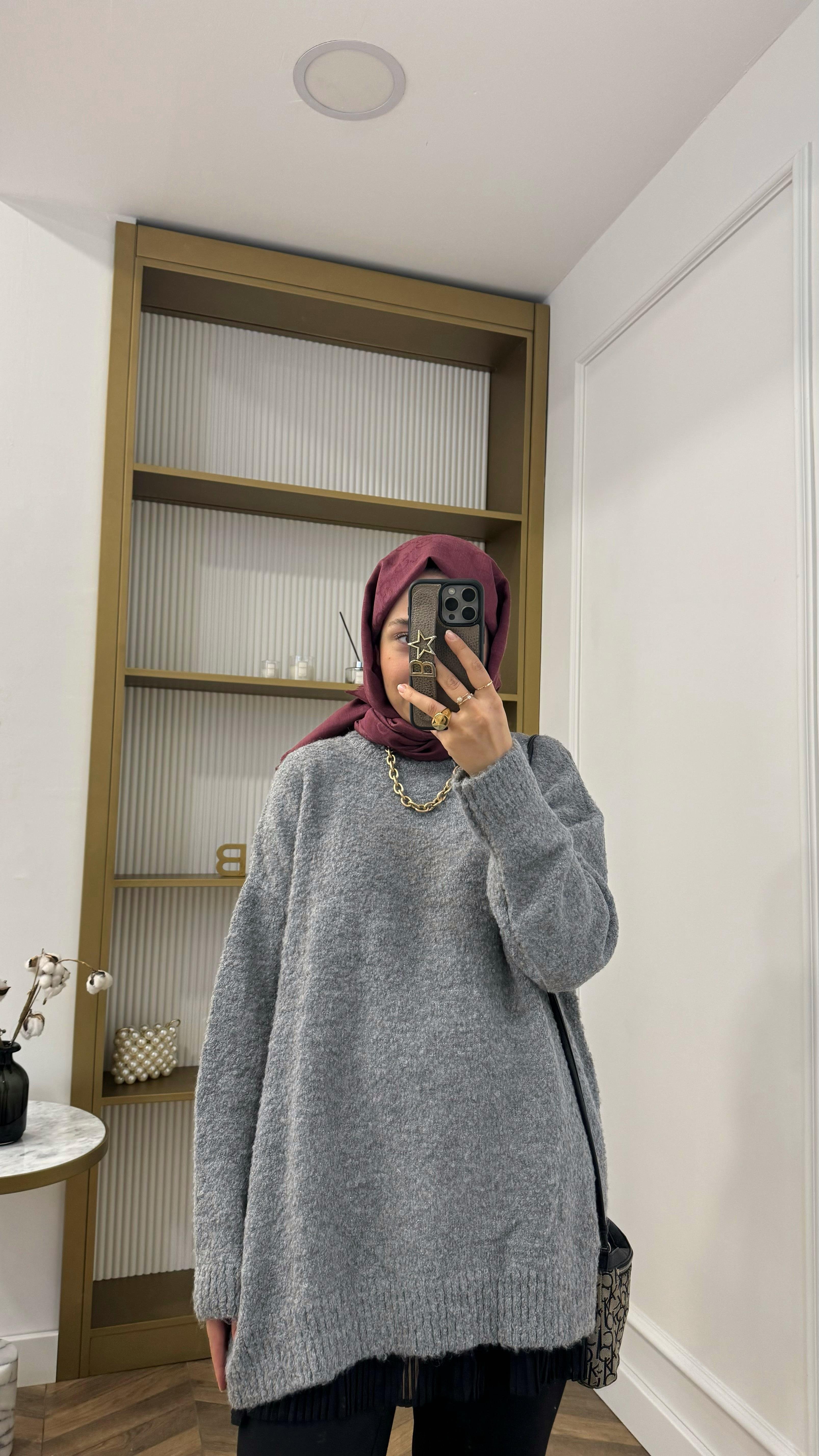 Oversize Premium Kazak Gri