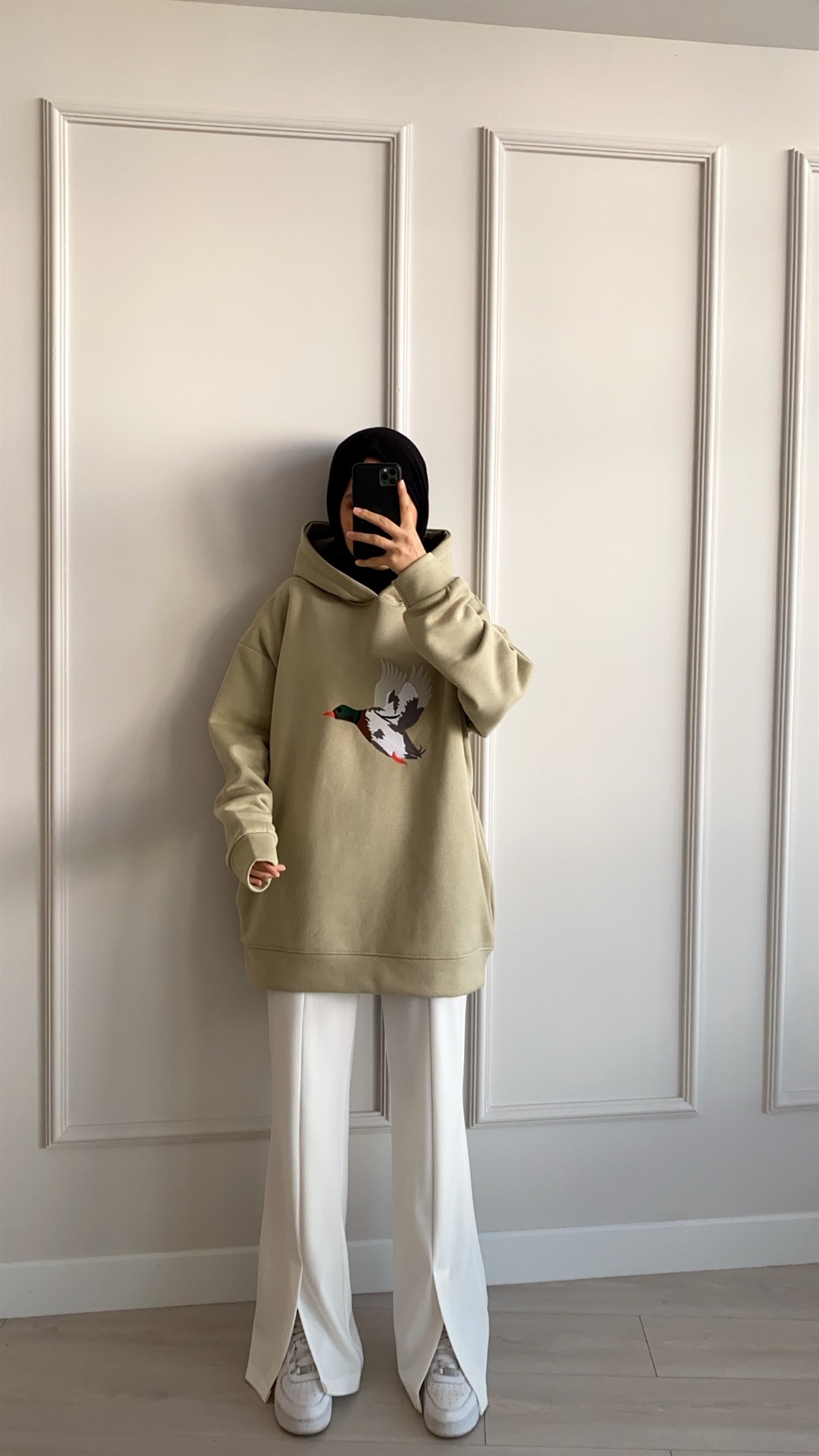 Oversize Yeşil Şardonlu Sweatshirt 