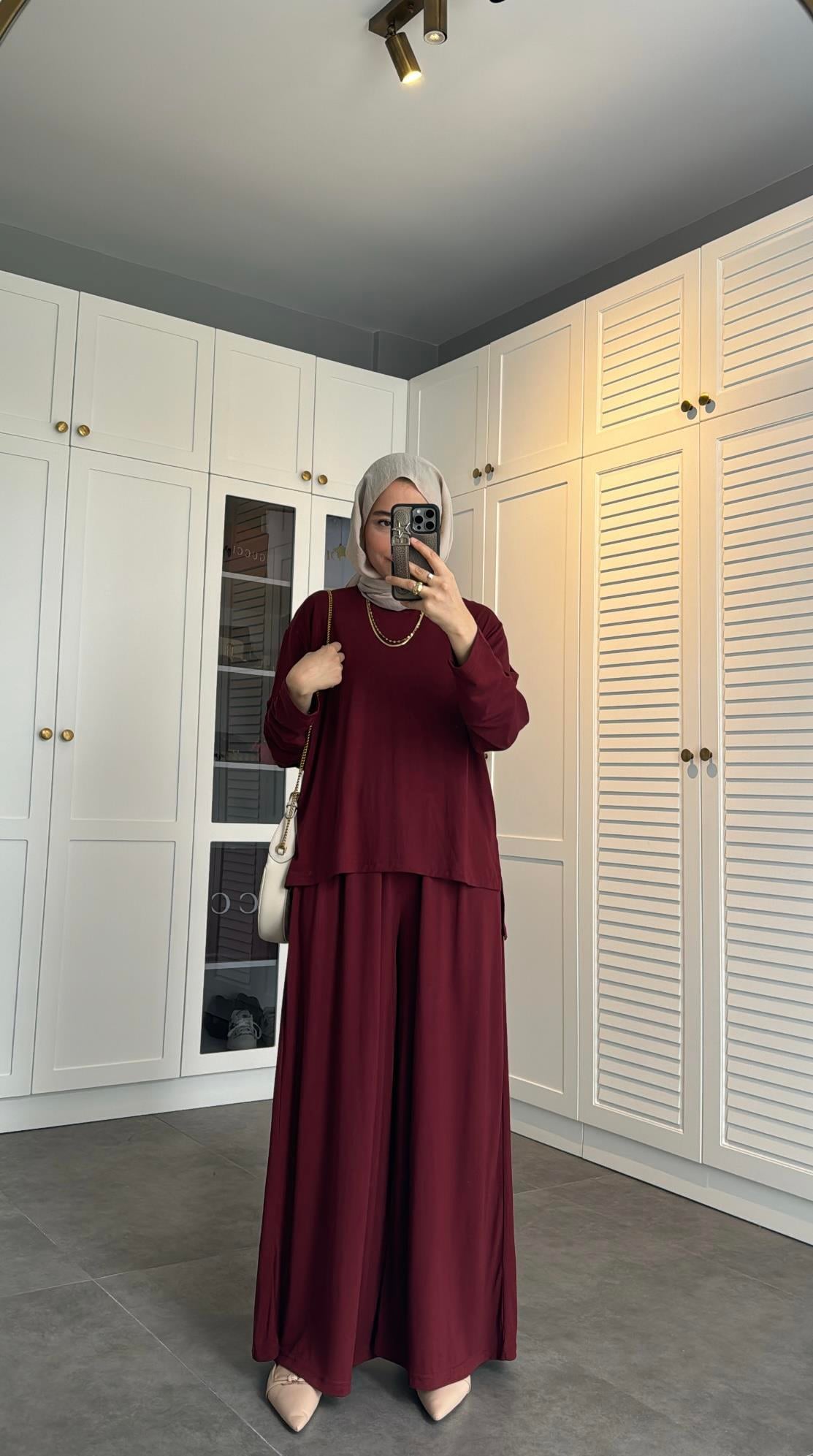 Oysh Modal Bol Takım Bordo