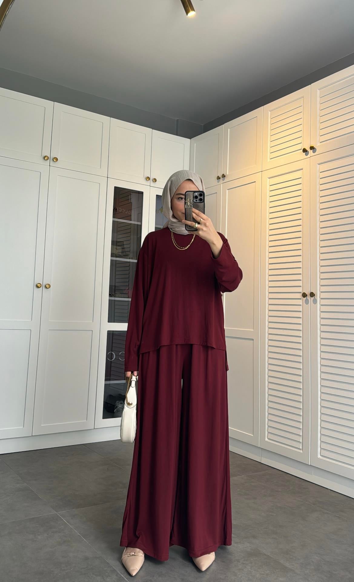 Oysh Modal Bol Takım Bordo