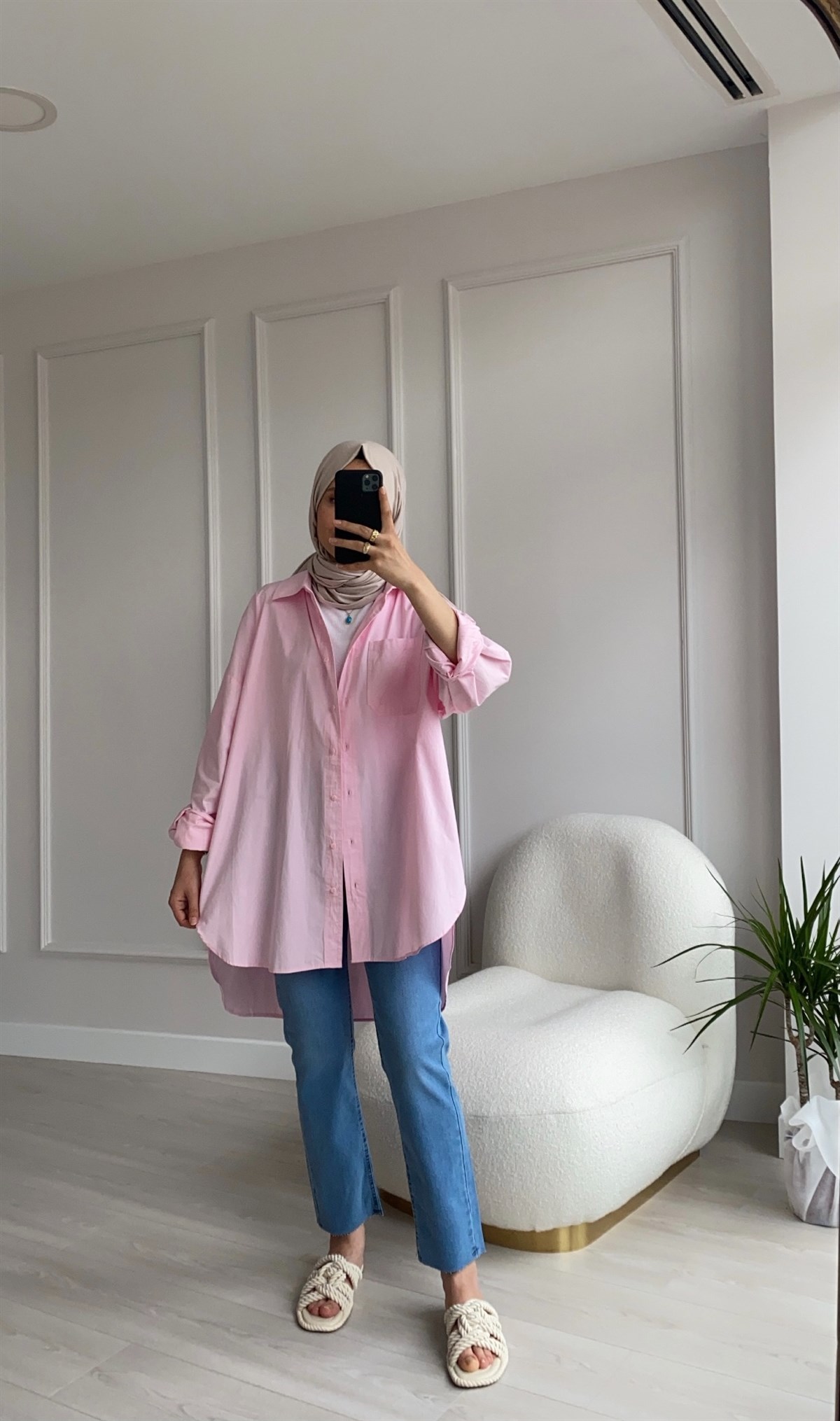 Pembe Oversize Gömlek