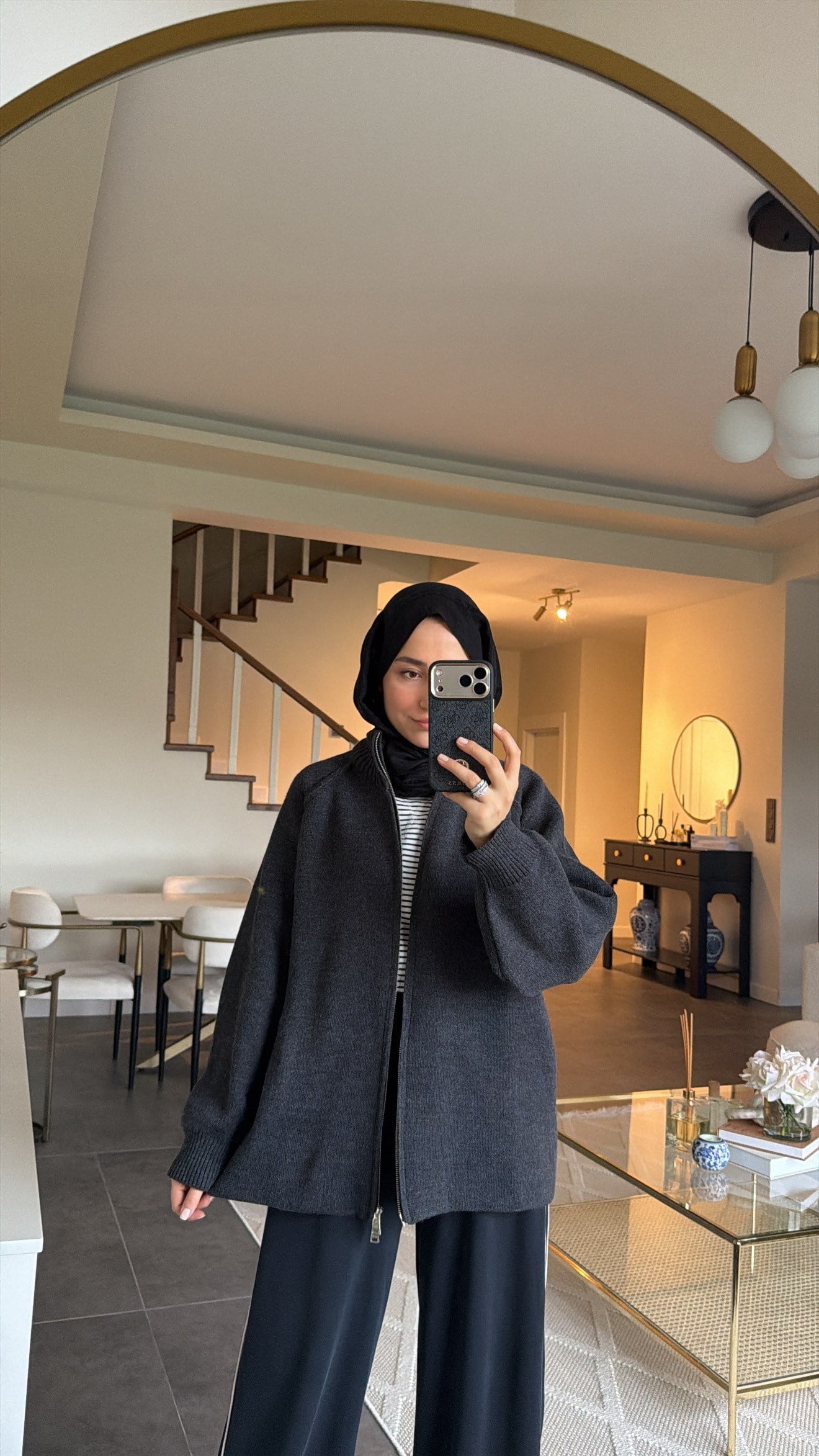 Premium Çift Fermuarlı Triko Hırka Antrasit
