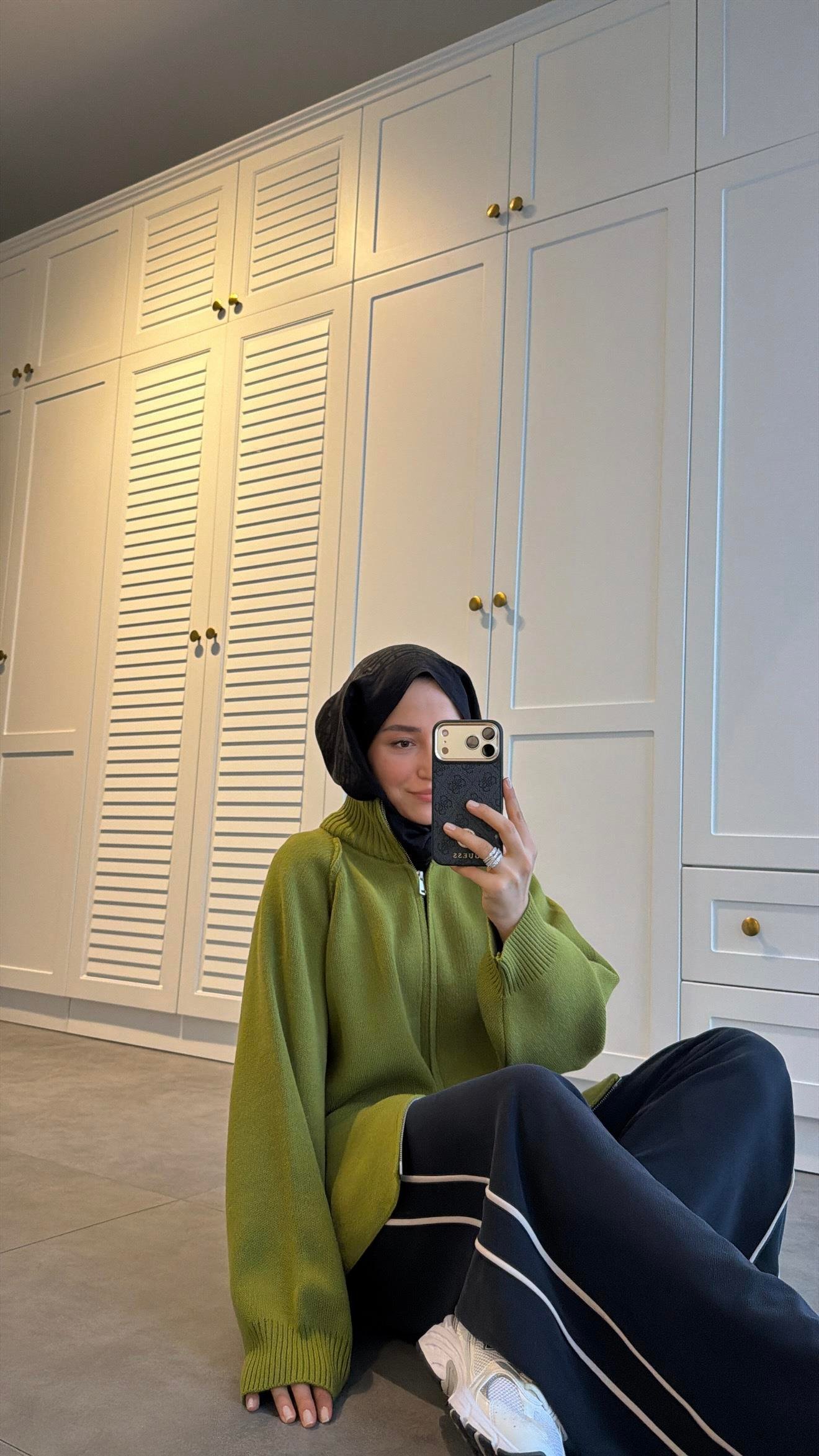 Premium Çift Fermuarlı Triko Hırka Olive