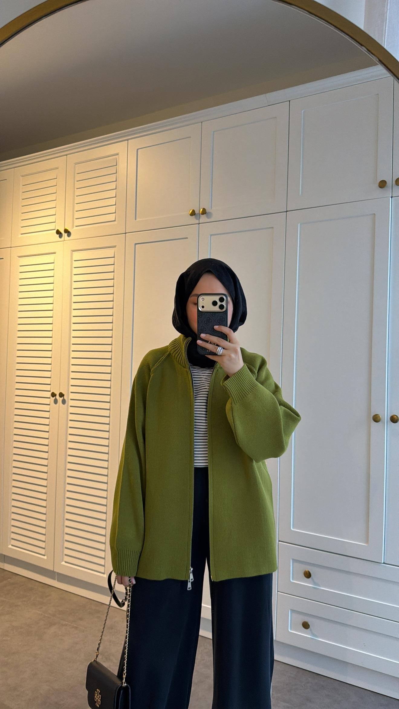 Premium Çift Fermuarlı Triko Hırka Olive