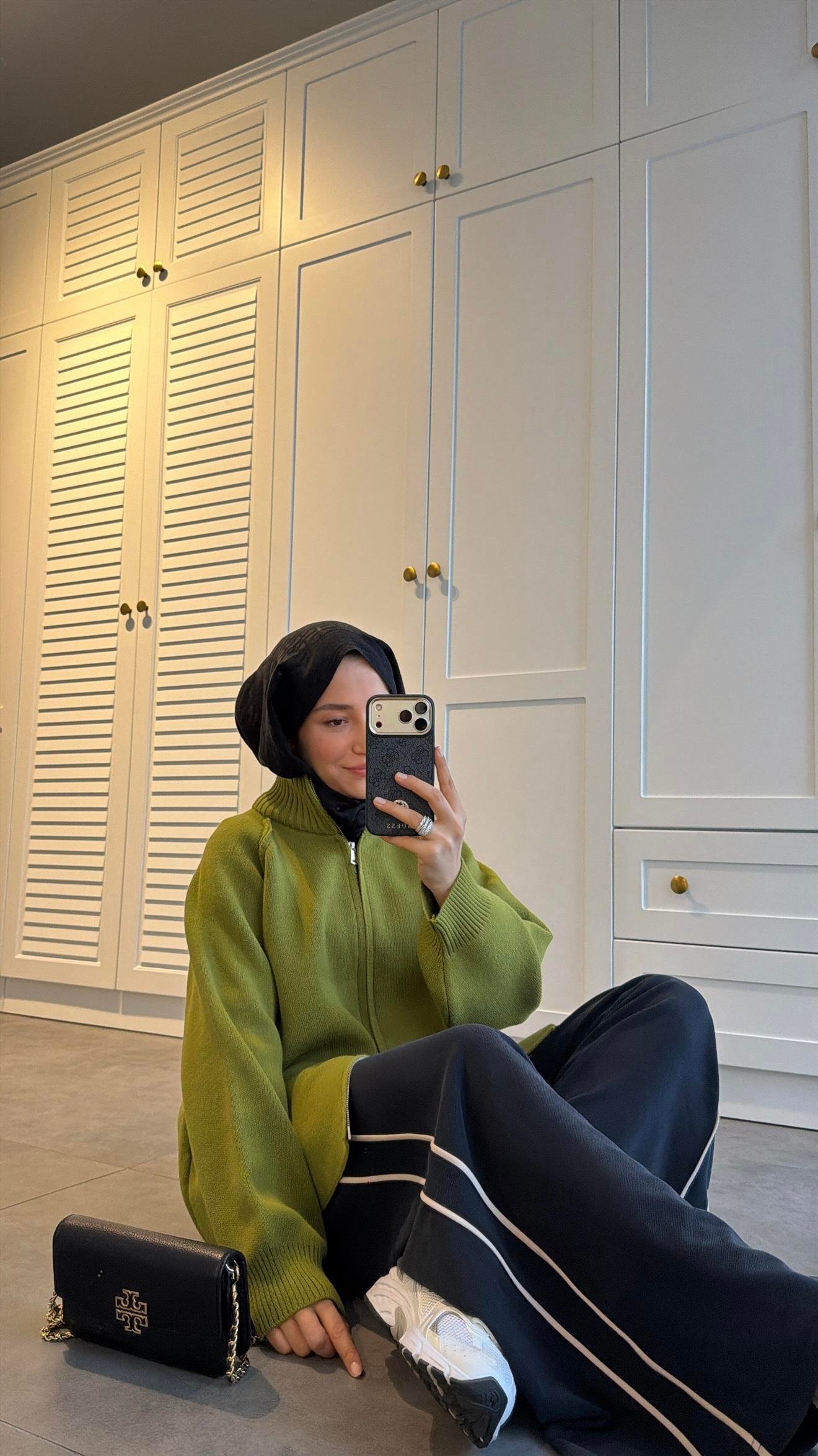 Premium Çift Fermuarlı Triko Hırka Olive