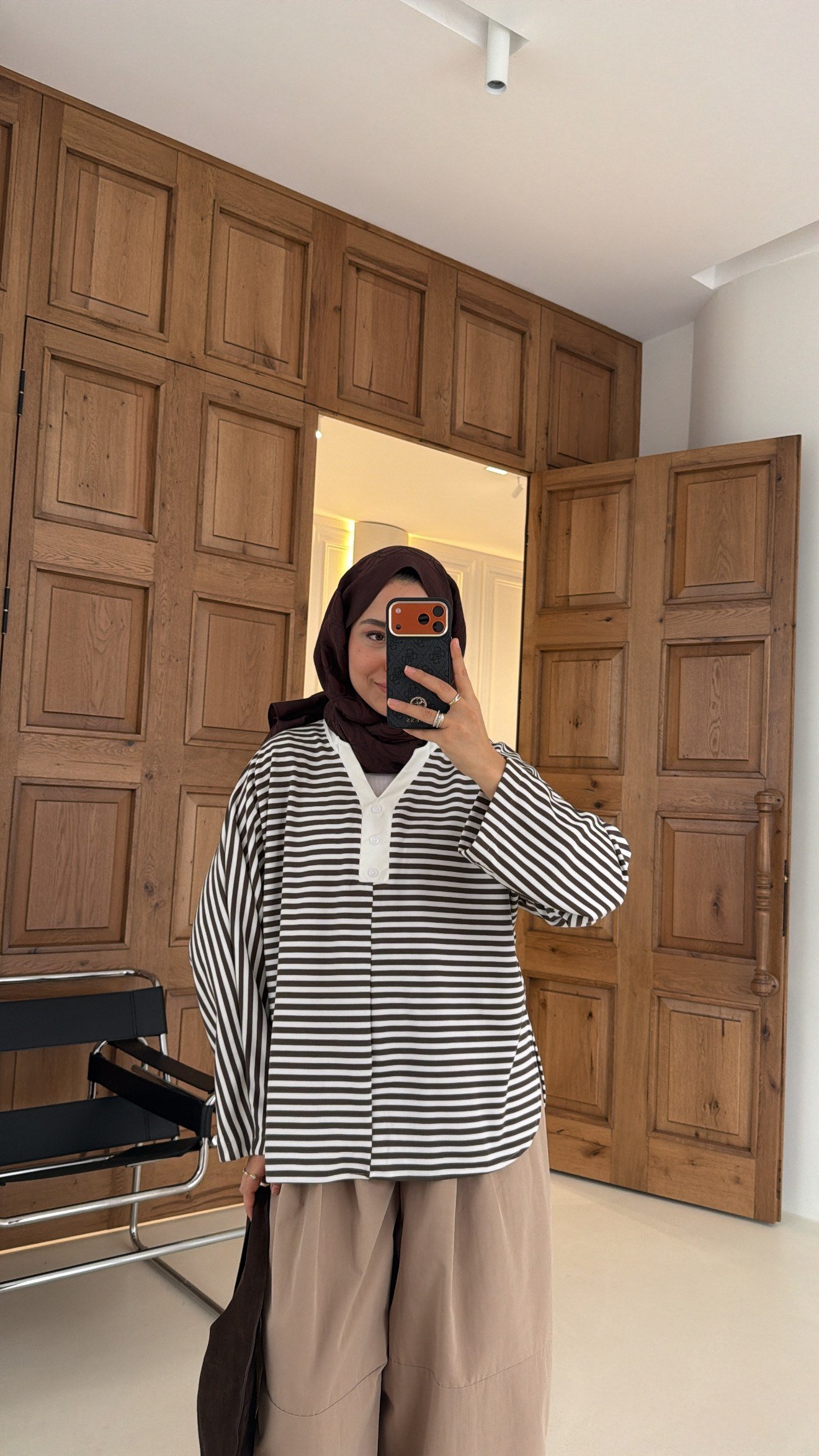 Premium Çizgili Basic Sweat Kahve