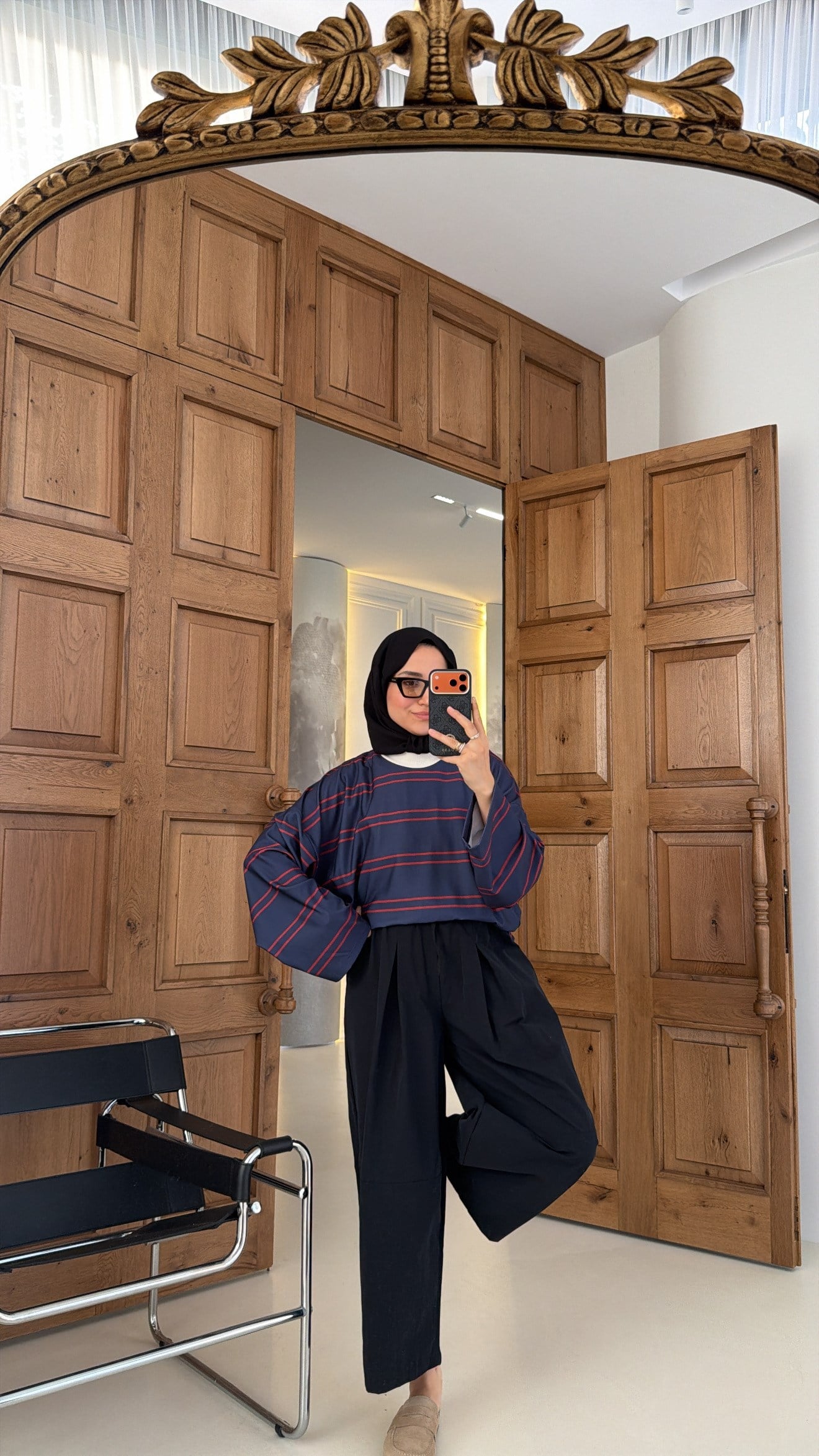 Premium Çizgili Oversıze Sweat Lacivert