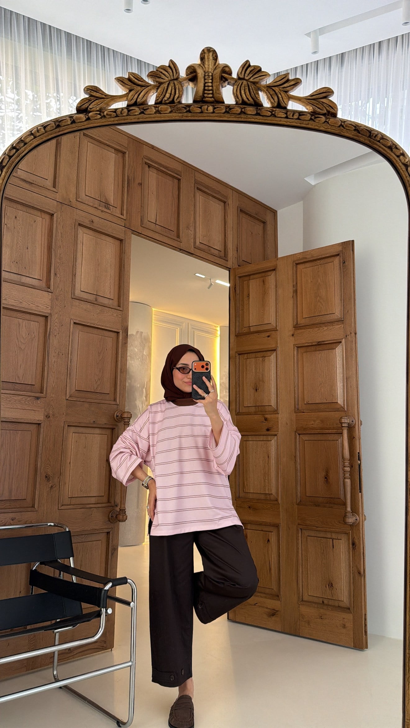Premium Çizgili Oversıze Sweat Pembe 