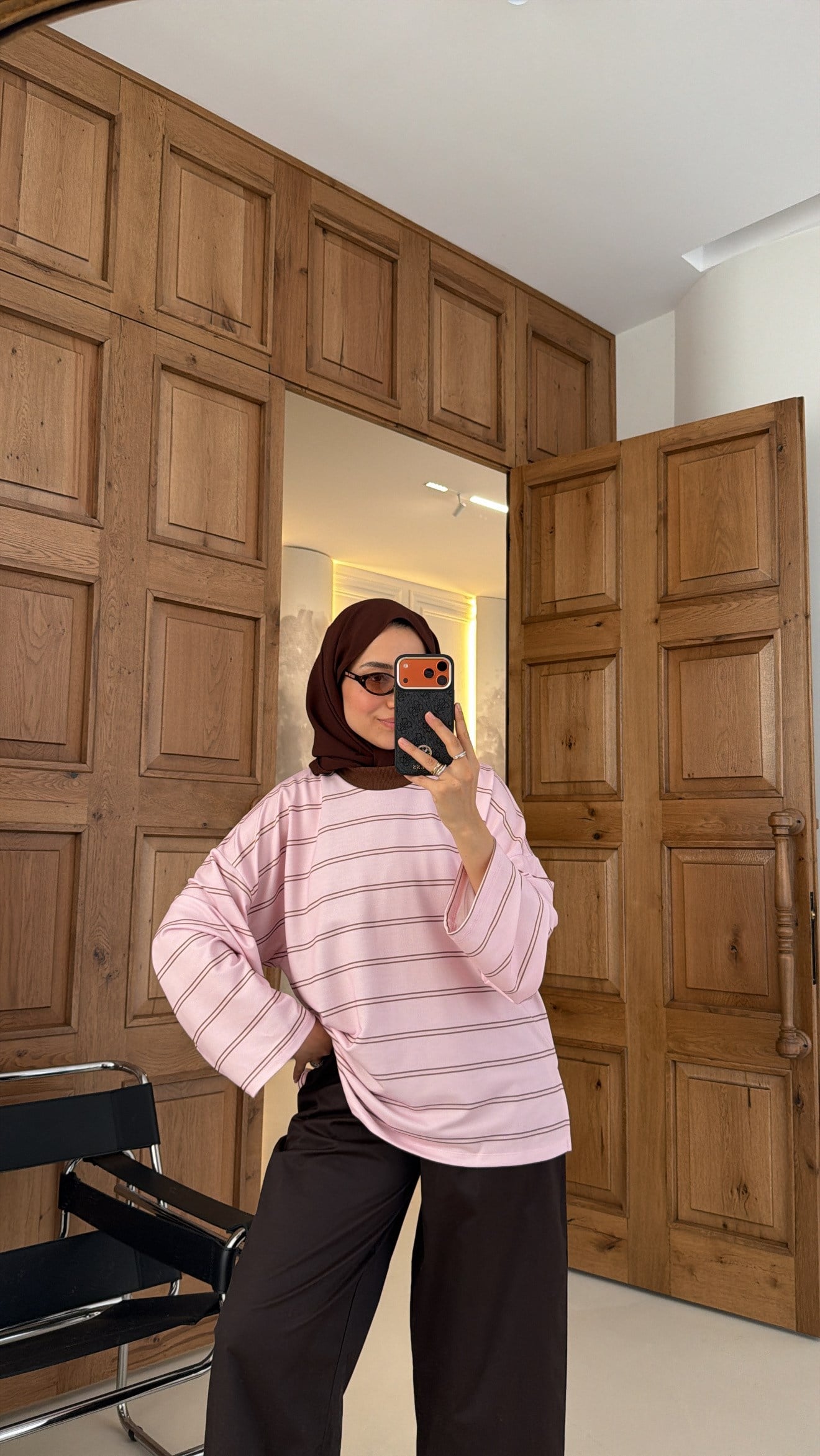 Premium Çizgili Oversıze Sweat Pembe 
