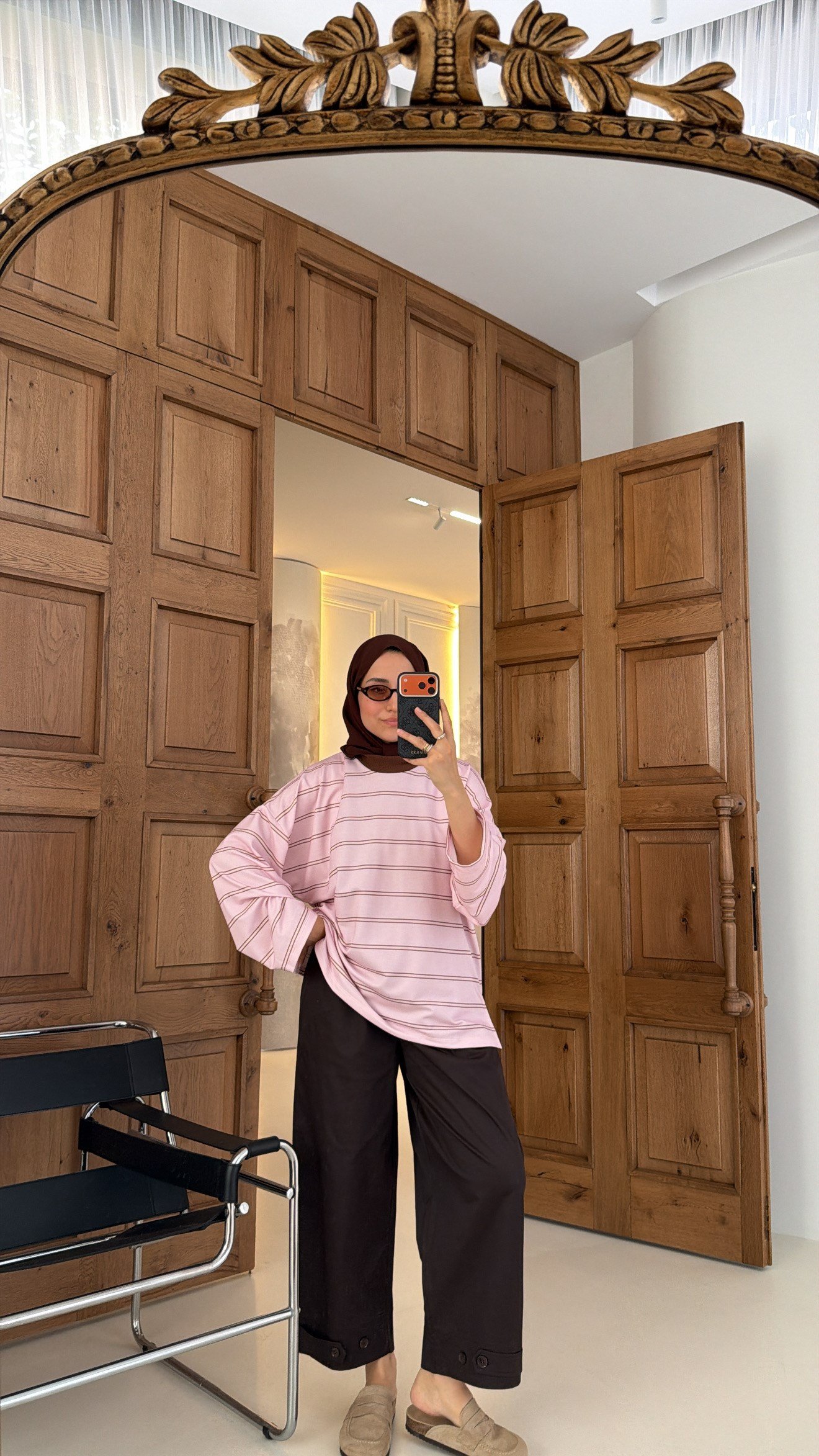 Premium Çizgili Oversıze Sweat Pembe 