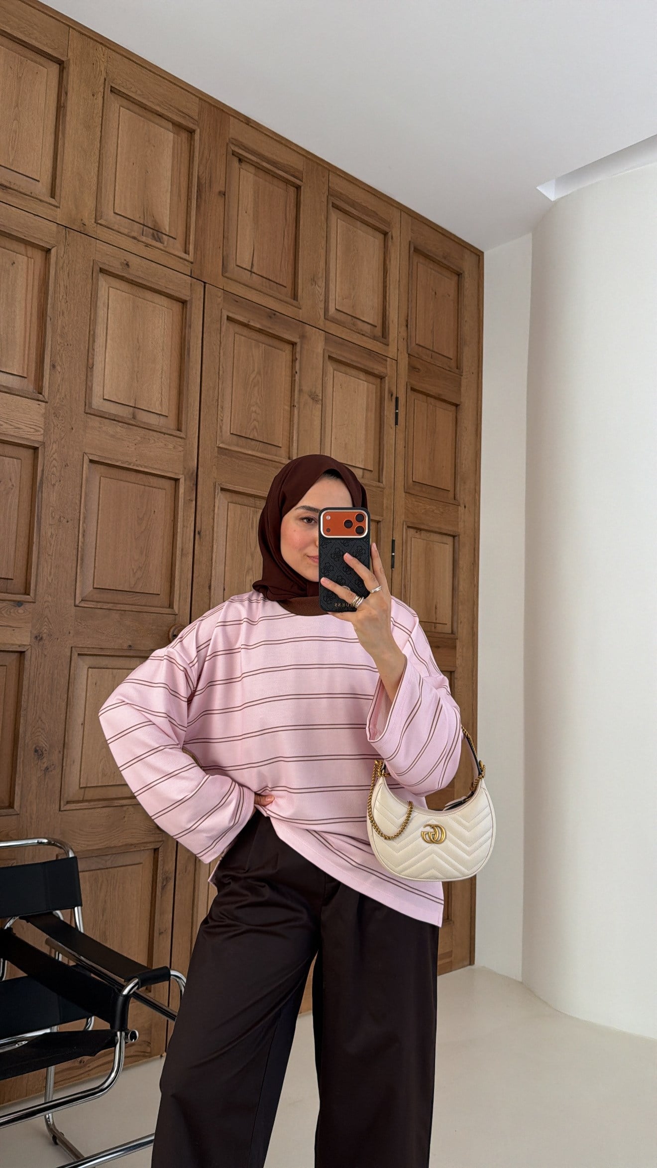Premium Çizgili Oversıze Sweat Pembe 