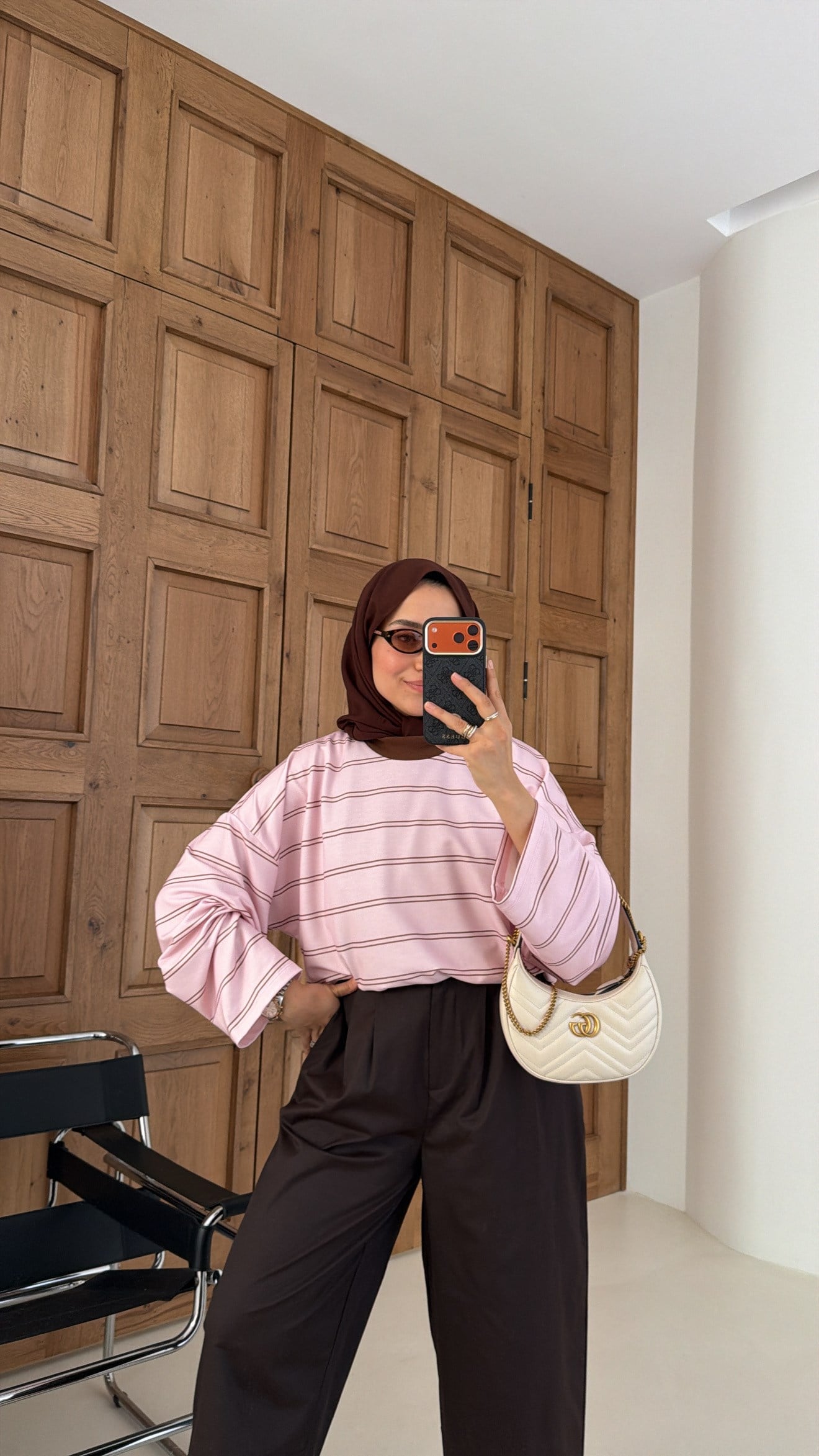 Premium Çizgili Oversıze Sweat Pembe 