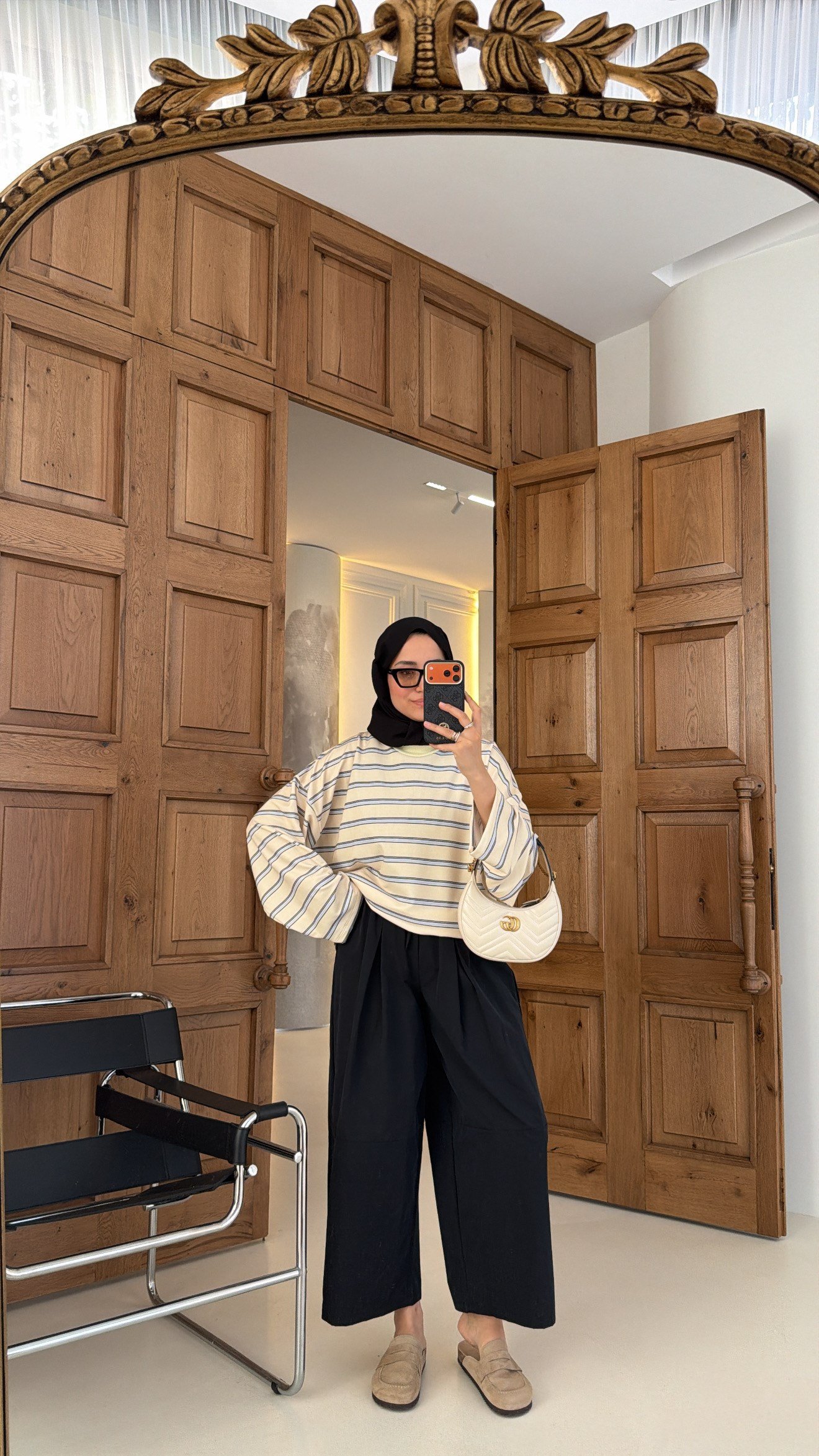 Premium Çizgili Oversıze Sweat Sarı