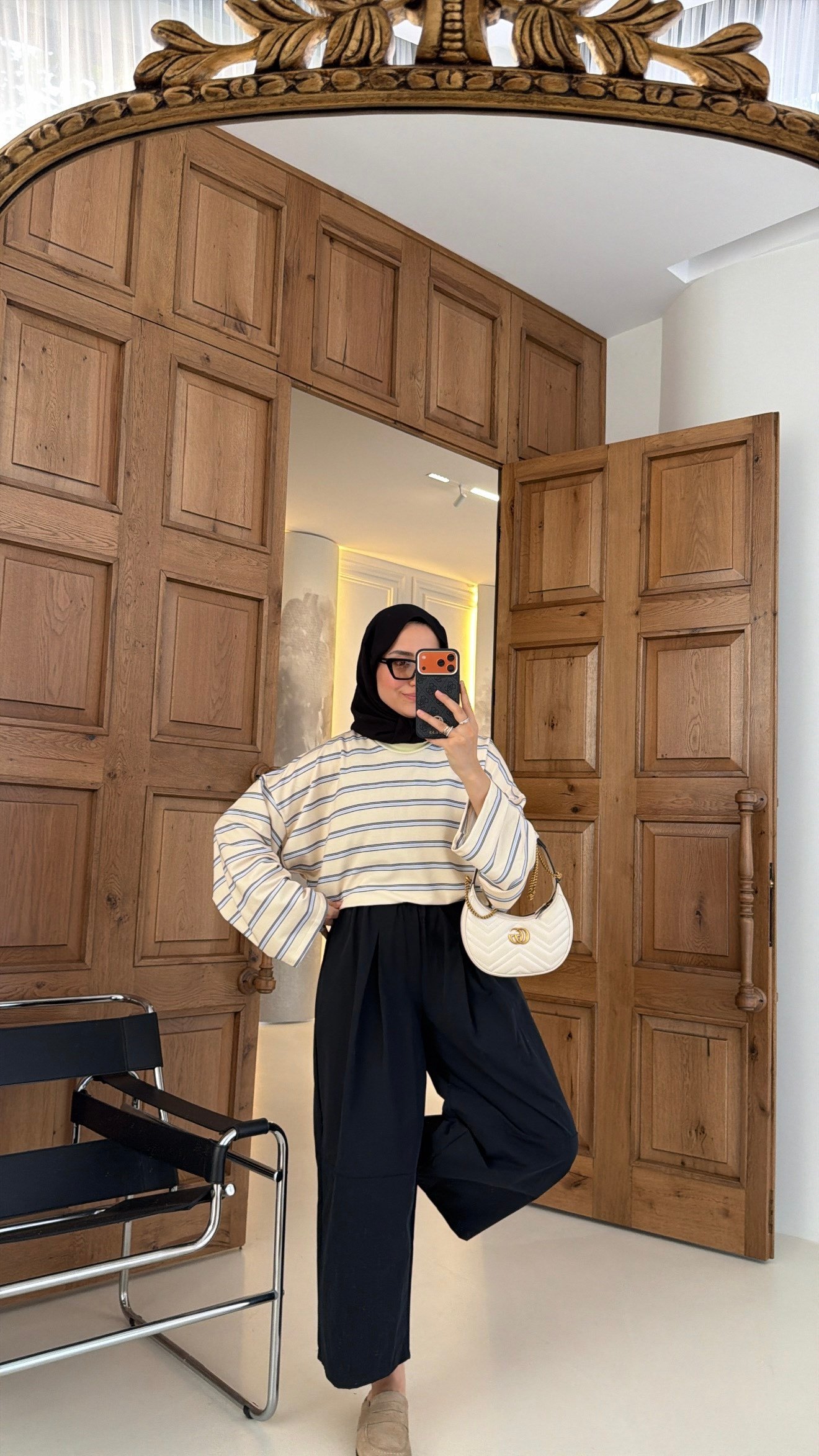 Premium Çizgili Oversıze Sweat Sarı