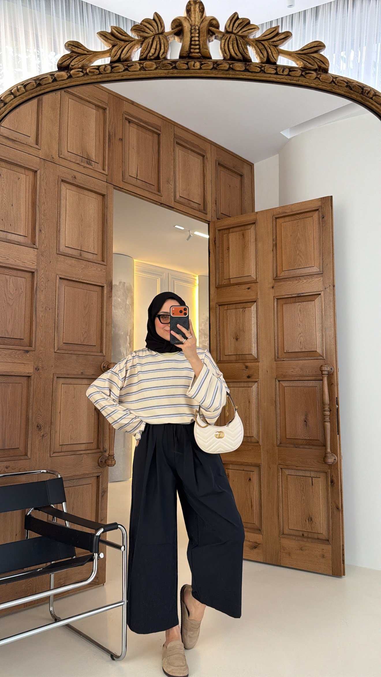 Premium Çizgili Oversıze Sweat Sarı