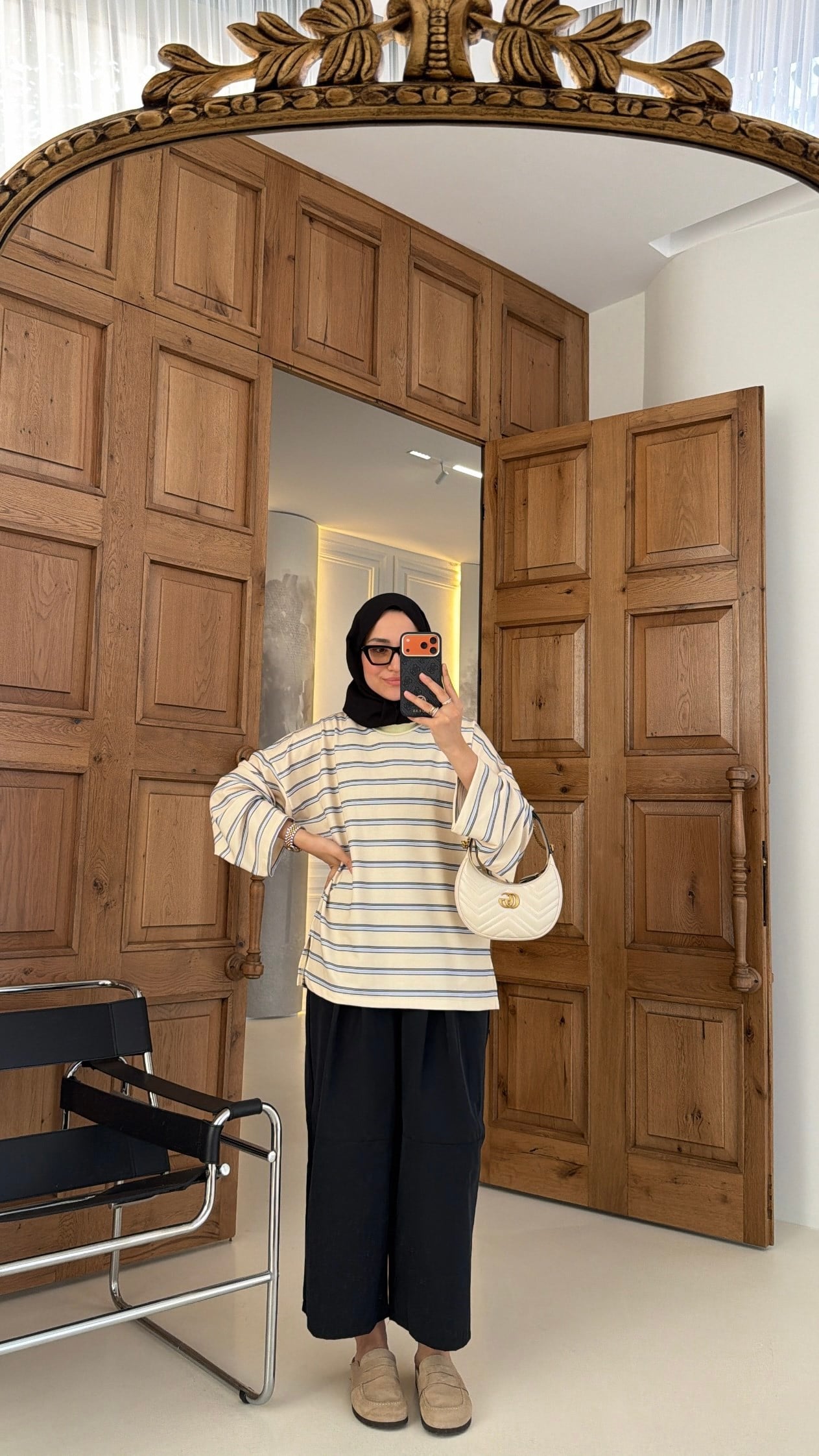 Premium Çizgili Oversıze Sweat Sarı