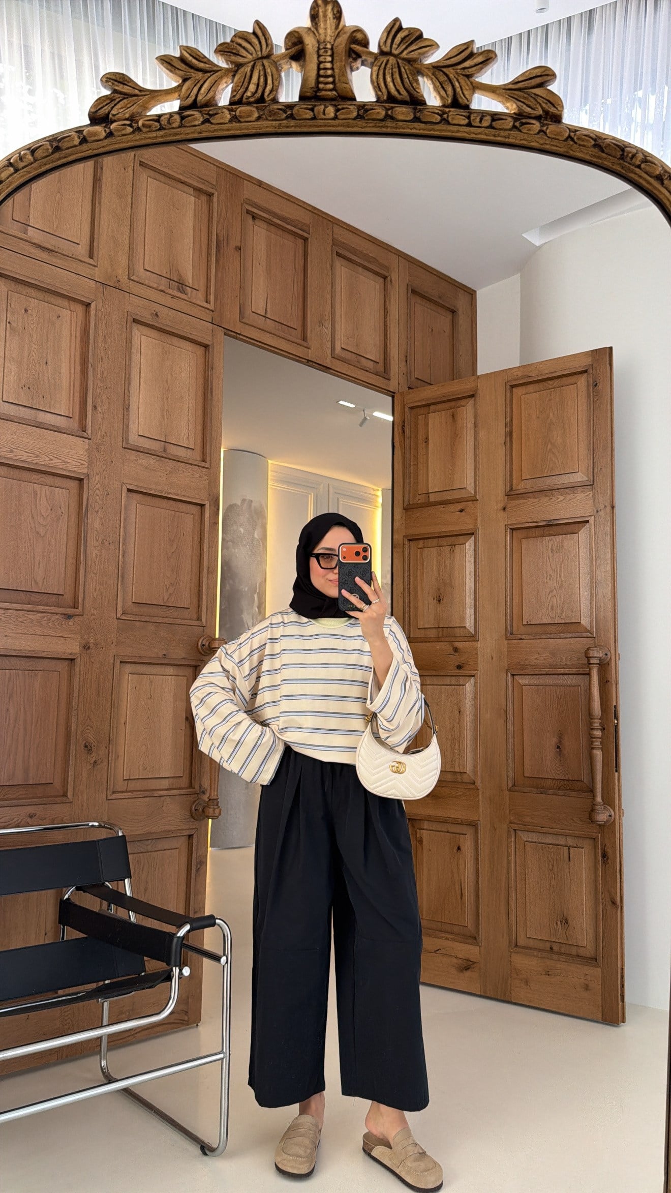 Premium Çizgili Oversıze Sweat Sarı