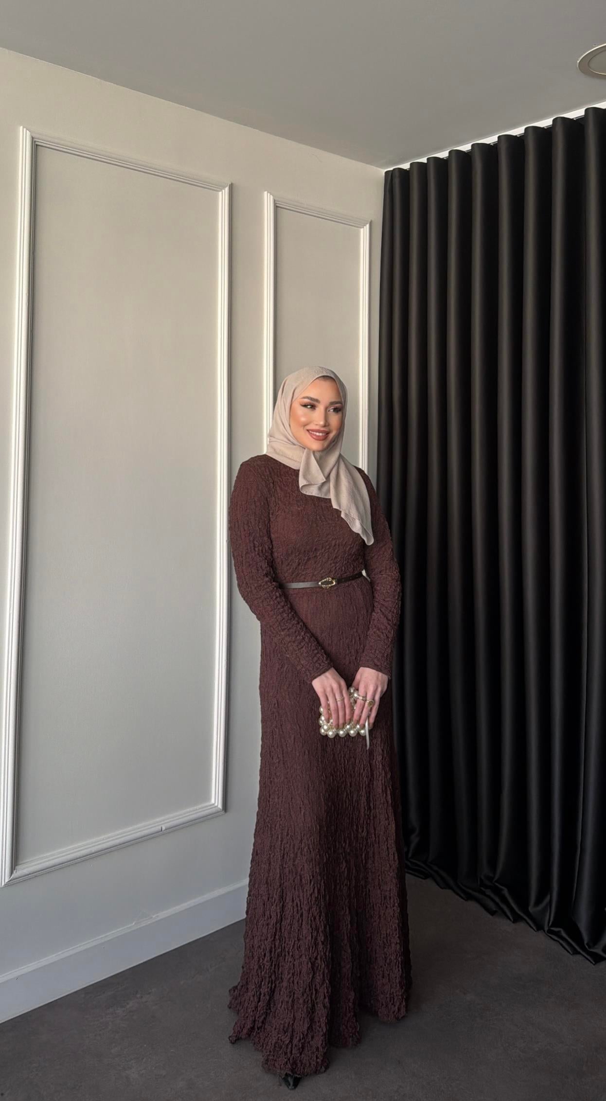 Premium Dantel Elbise Kahve