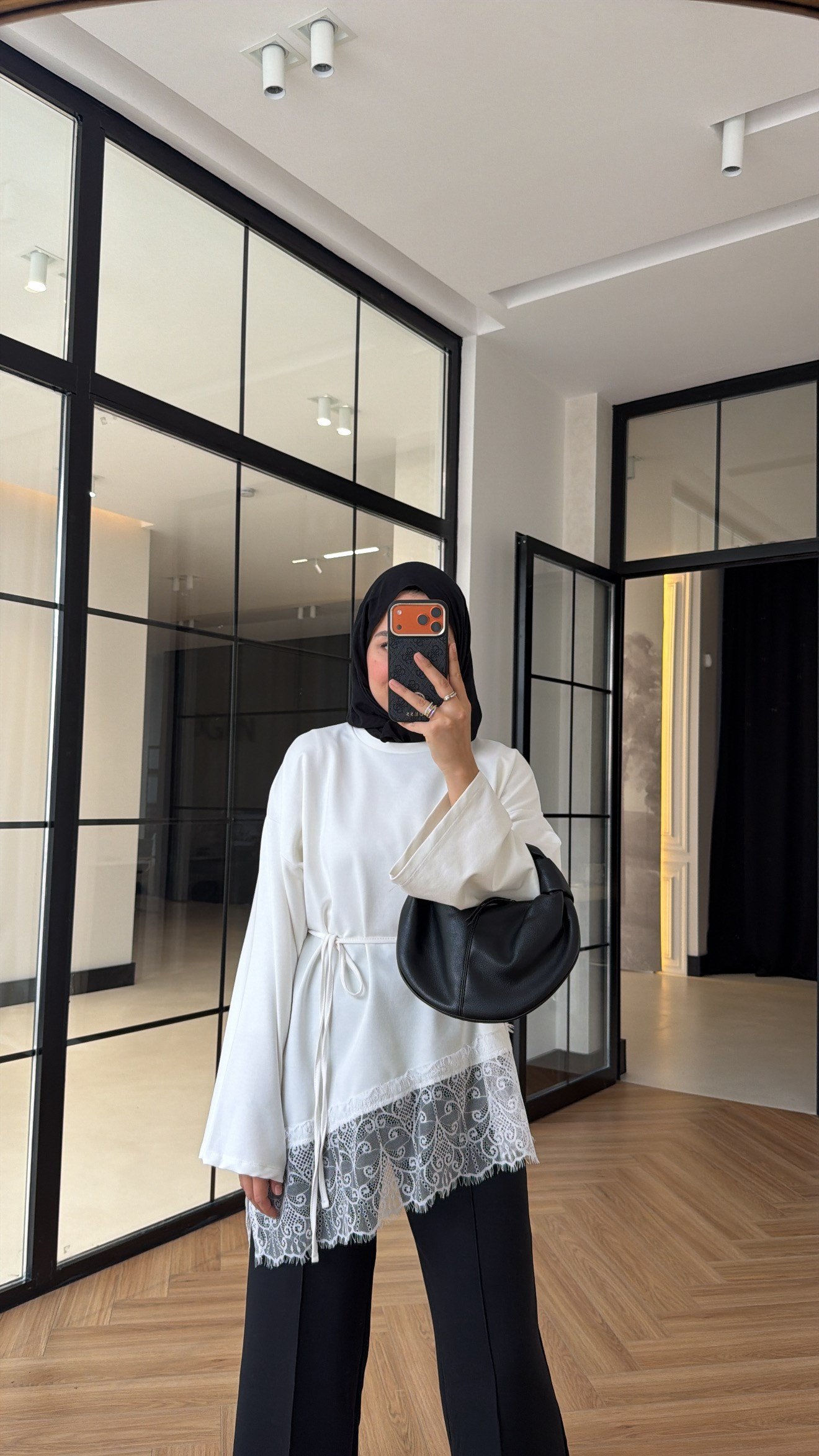 Premium Dantelli Oversıze Sweat Ekru