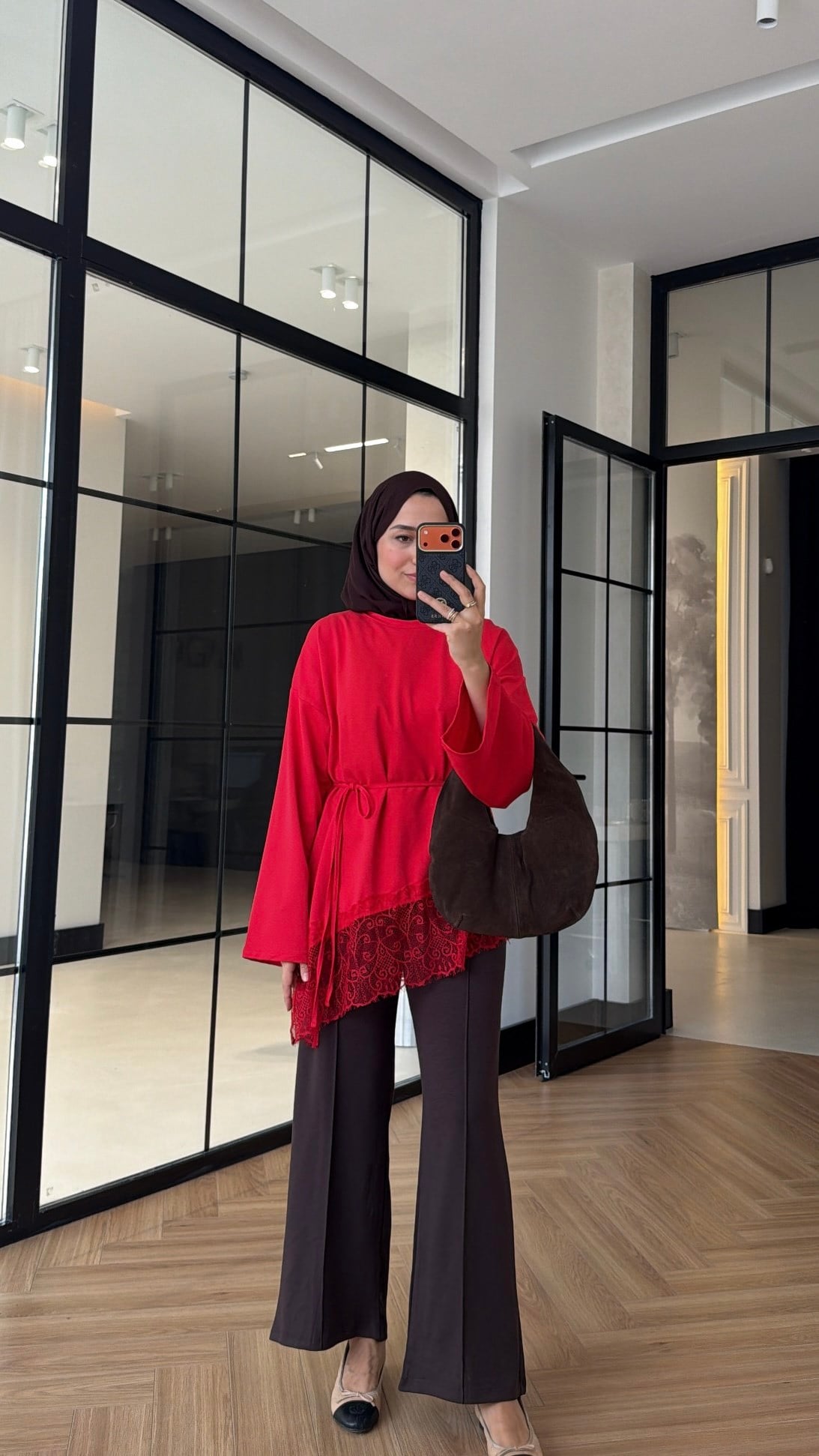 Premium Dantelli Oversıze Sweat Kırmızı