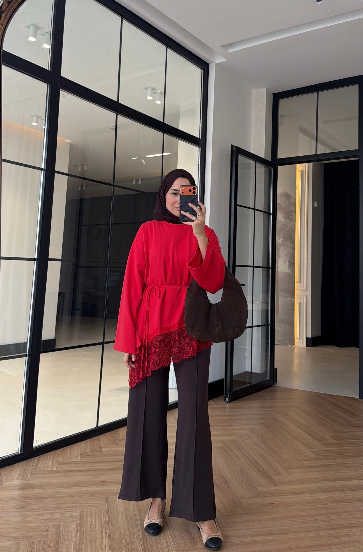 Premium Dantelli Oversıze Sweat Kırmızı