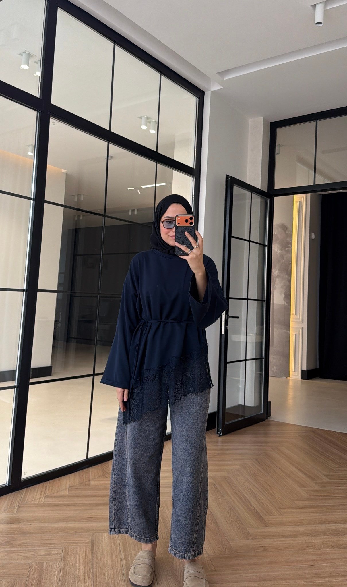 Premium Dantelli Oversıze Sweat Lacivert