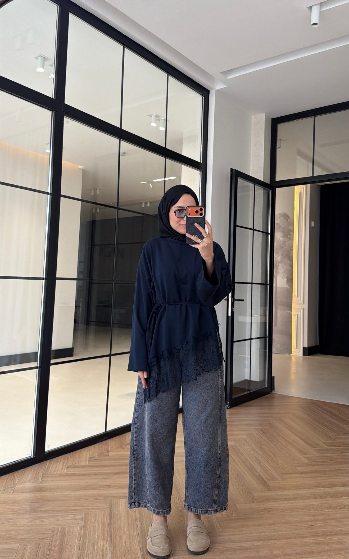 Premium Dantelli Oversıze Sweat Lacivert