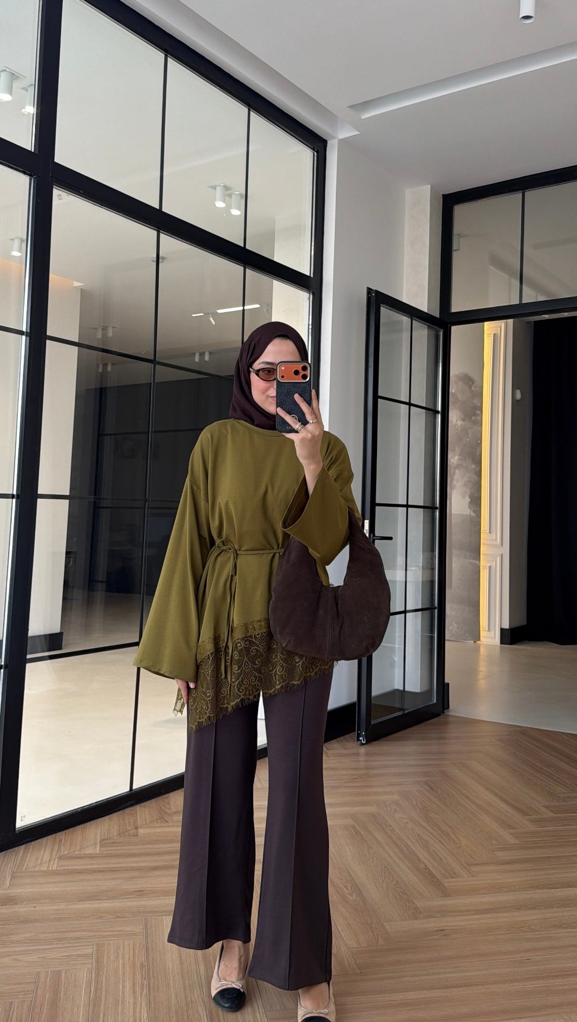 Premium Dantelli Oversıze Sweat Olive