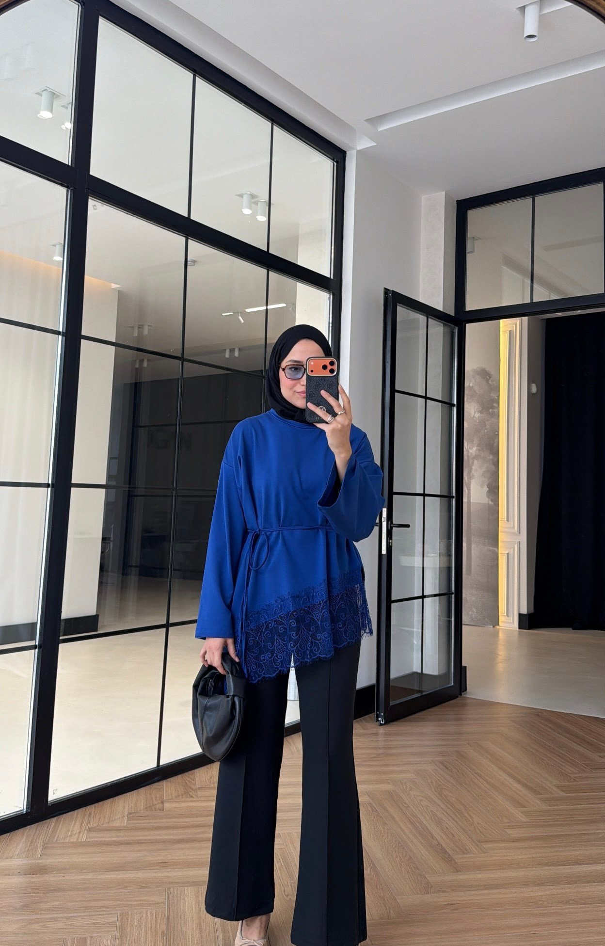 Premium Dantelli Oversıze Sweat Saks Mavisi
